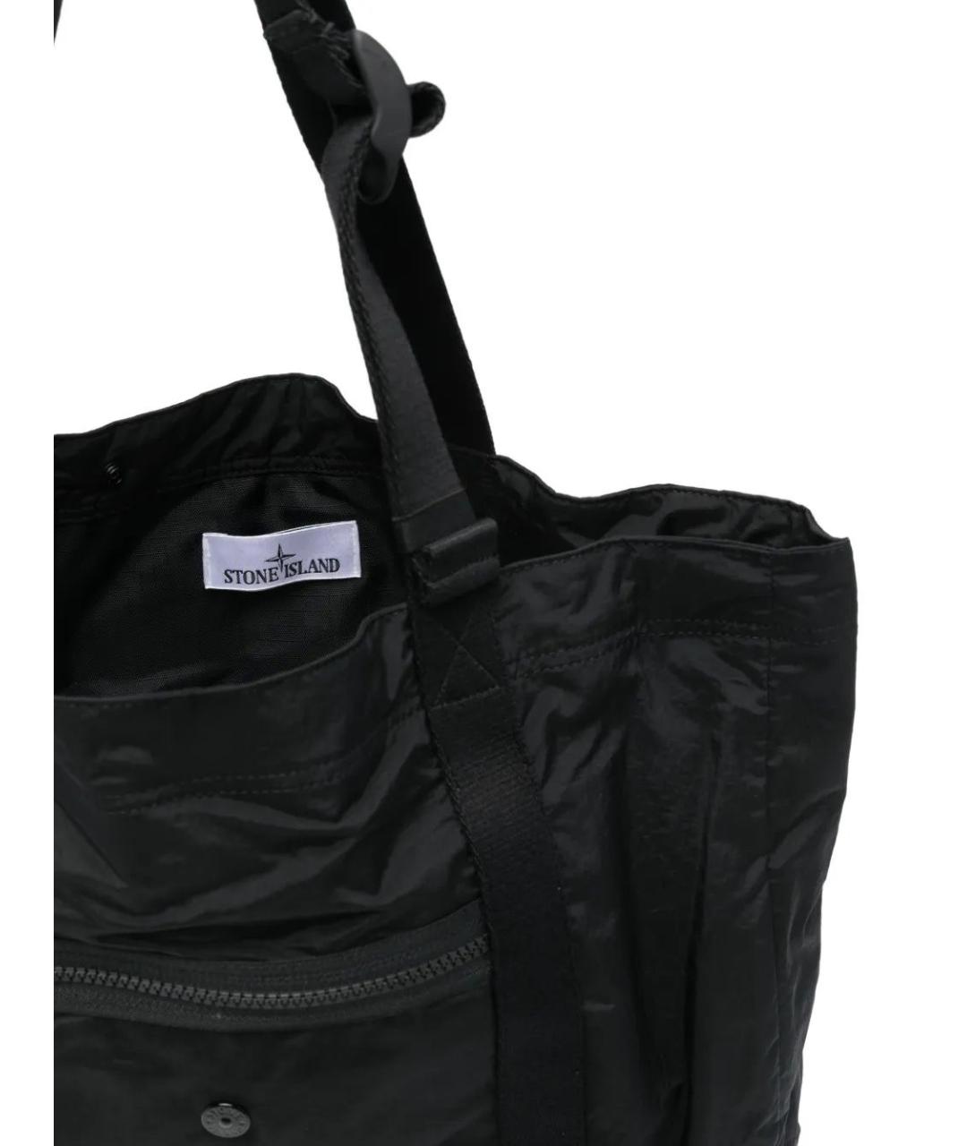 STONE ISLAND Черная тканевая сумка тоут, фото 4