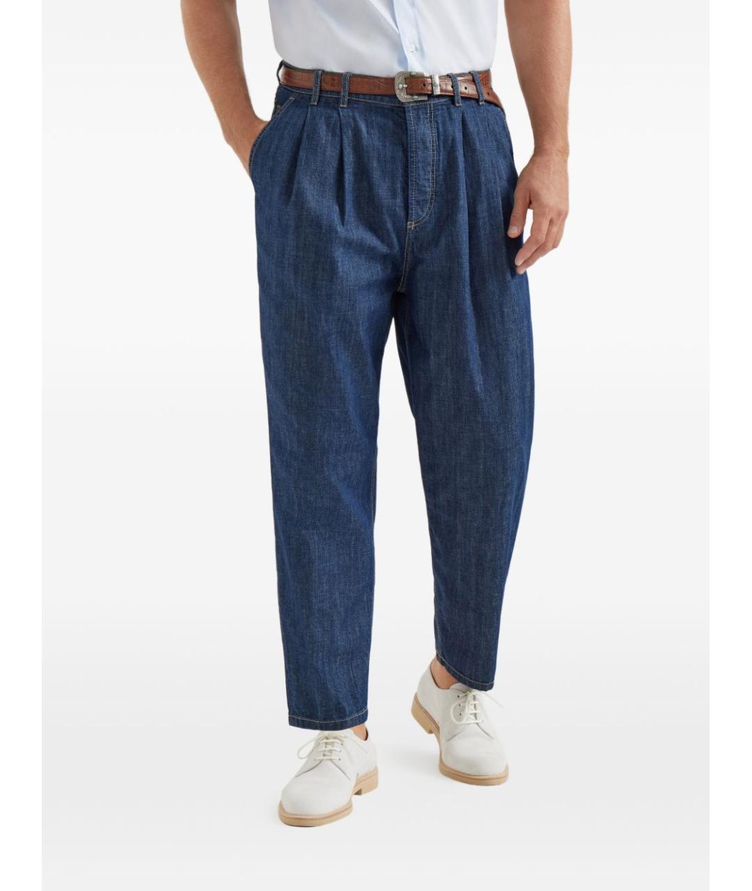 BRUNELLO CUCINELLI Синие хлопковые прямые джинсы, фото 5