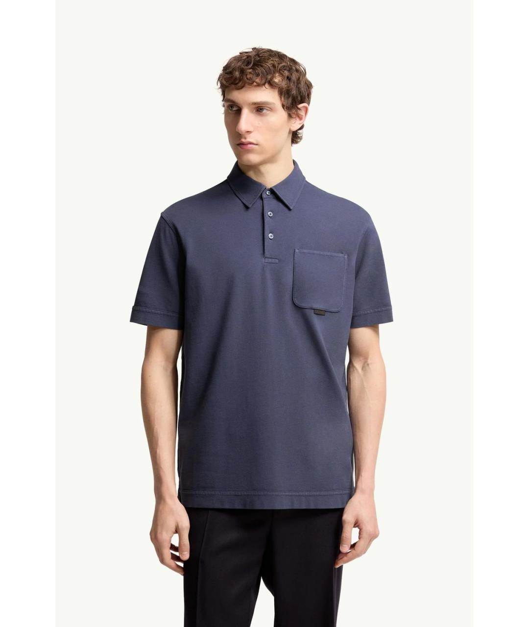 MONCLER Синее хлопковое поло с коротким рукавом, фото 2