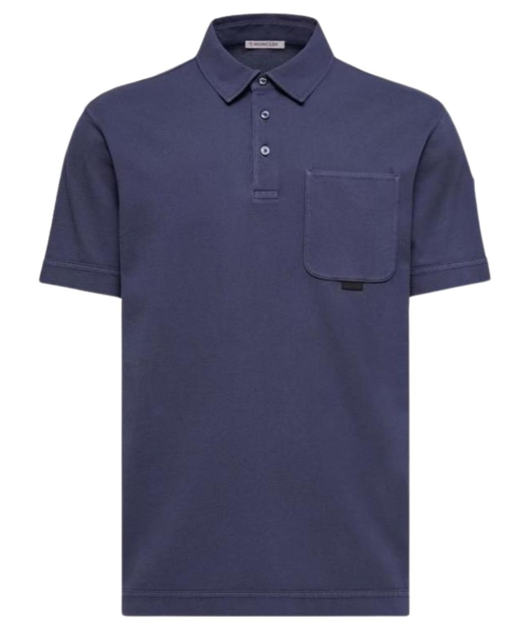 MONCLER Синее хлопковое поло с коротким рукавом, фото 1