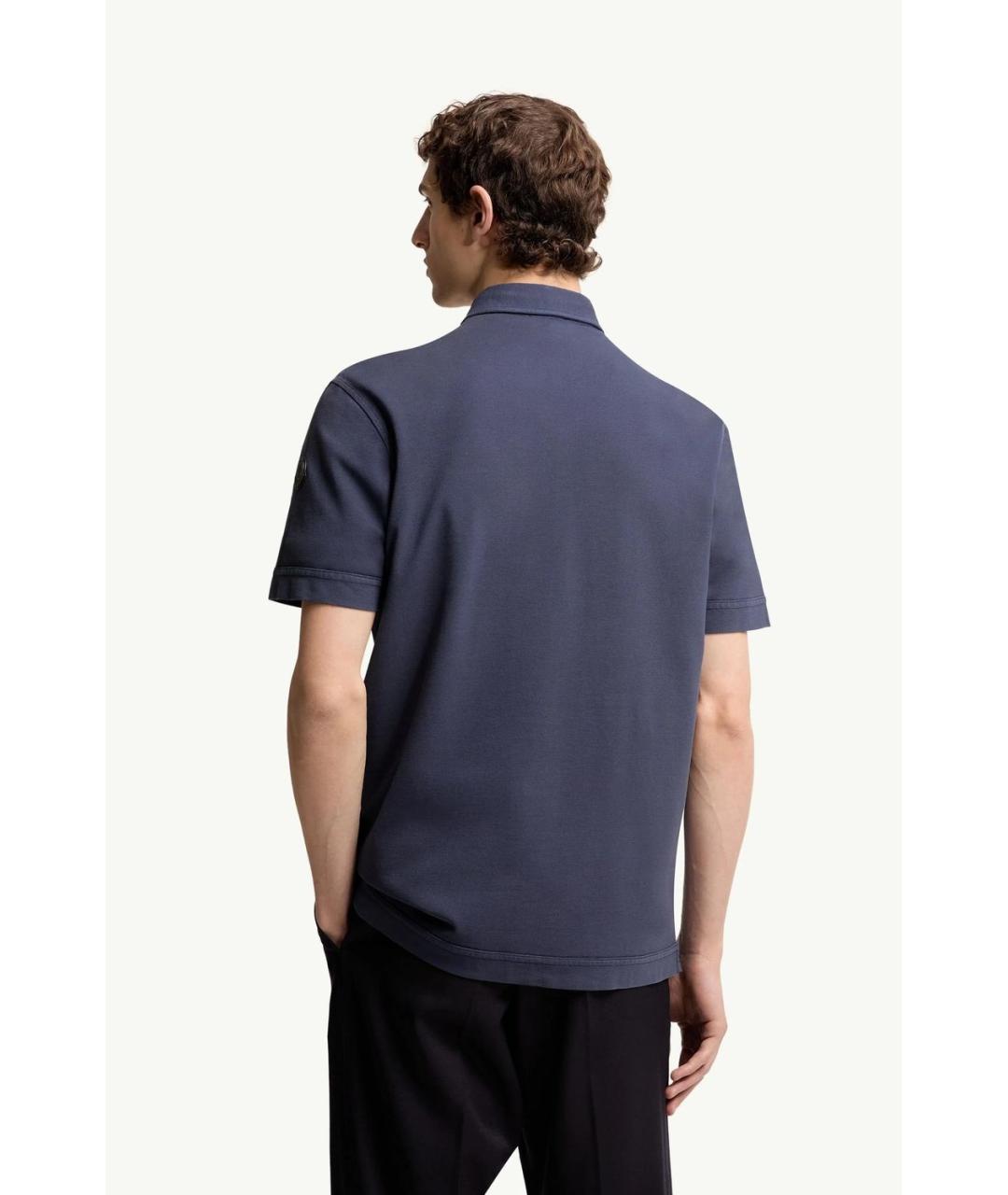 MONCLER Синее хлопковое поло с коротким рукавом, фото 3