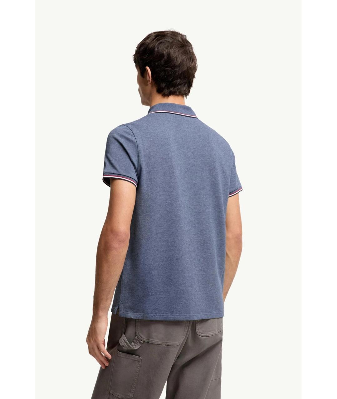 MONCLER Синее хлопковое поло с коротким рукавом, фото 3