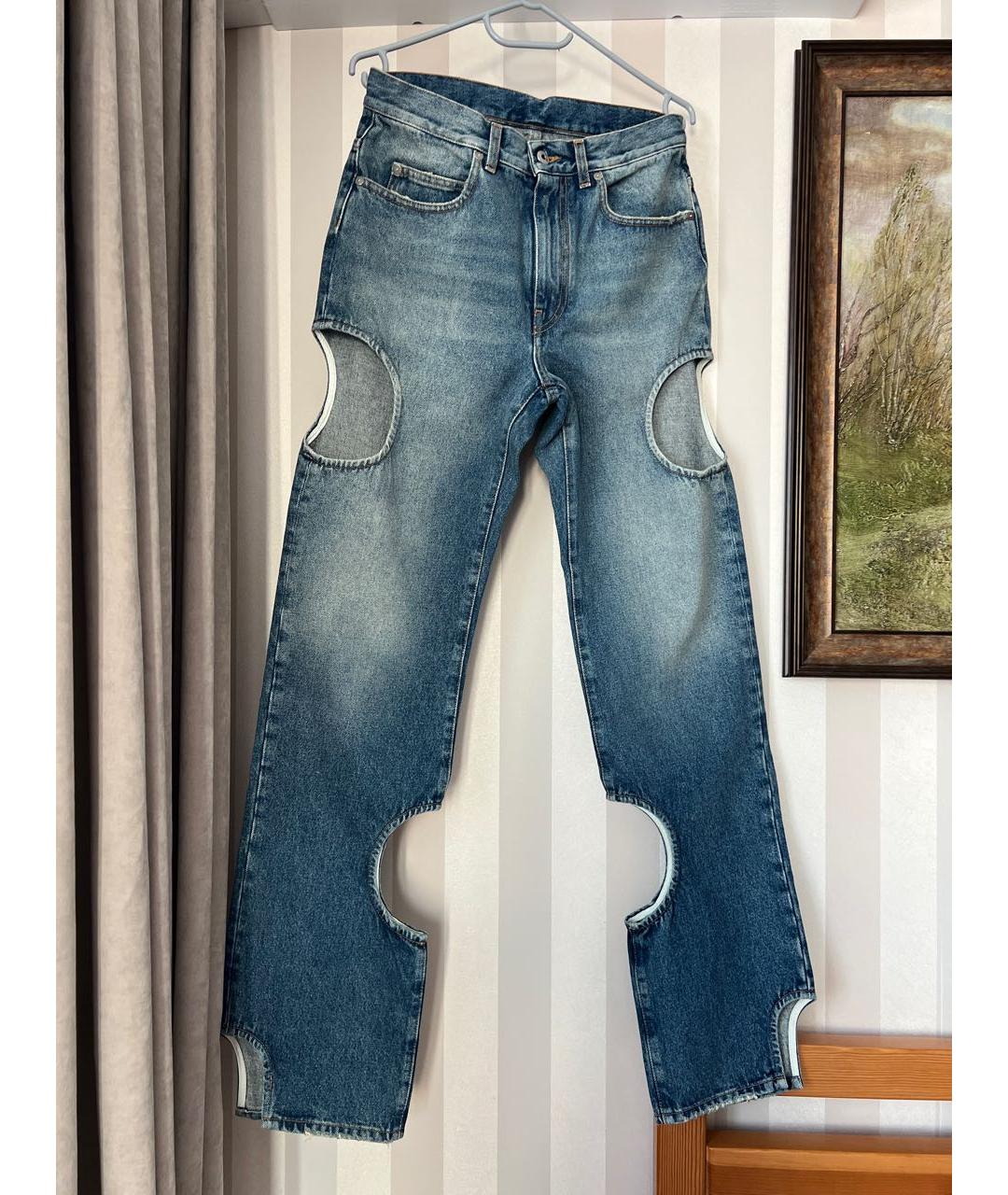 OFF-WHITE Синие хлопковые прямые джинсы, фото 7