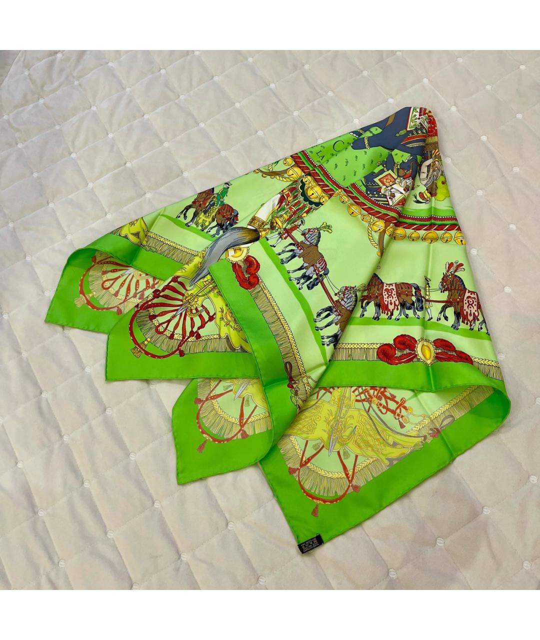 HERMES Салатовый шелковый платок, фото 3