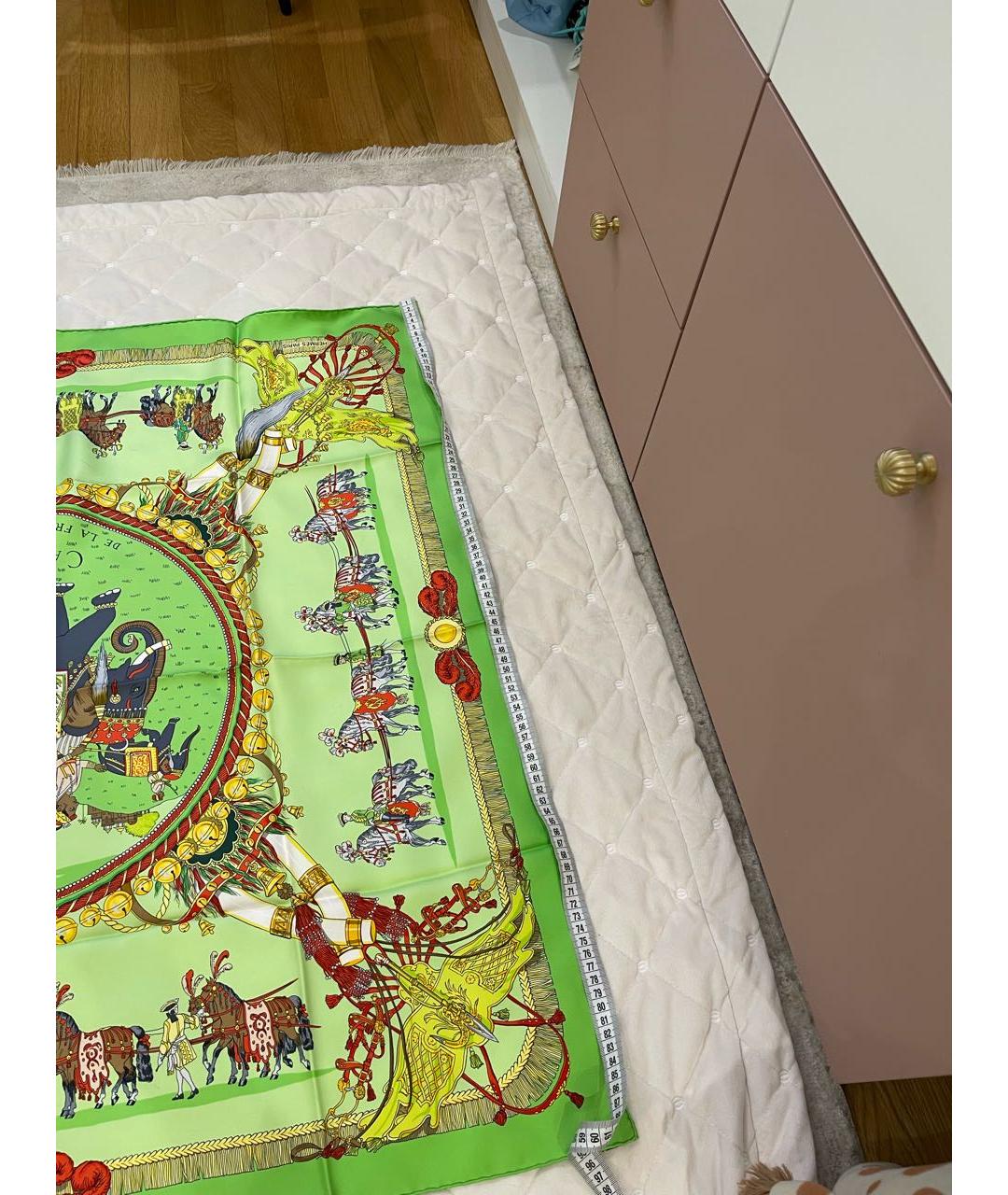 HERMES Салатовый шелковый платок, фото 7