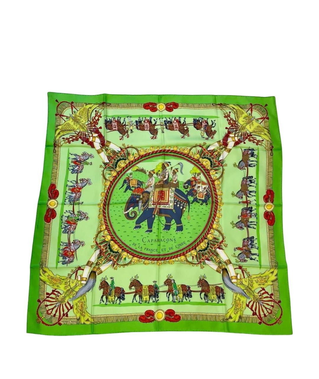 HERMES Салатовый шелковый платок, фото 1