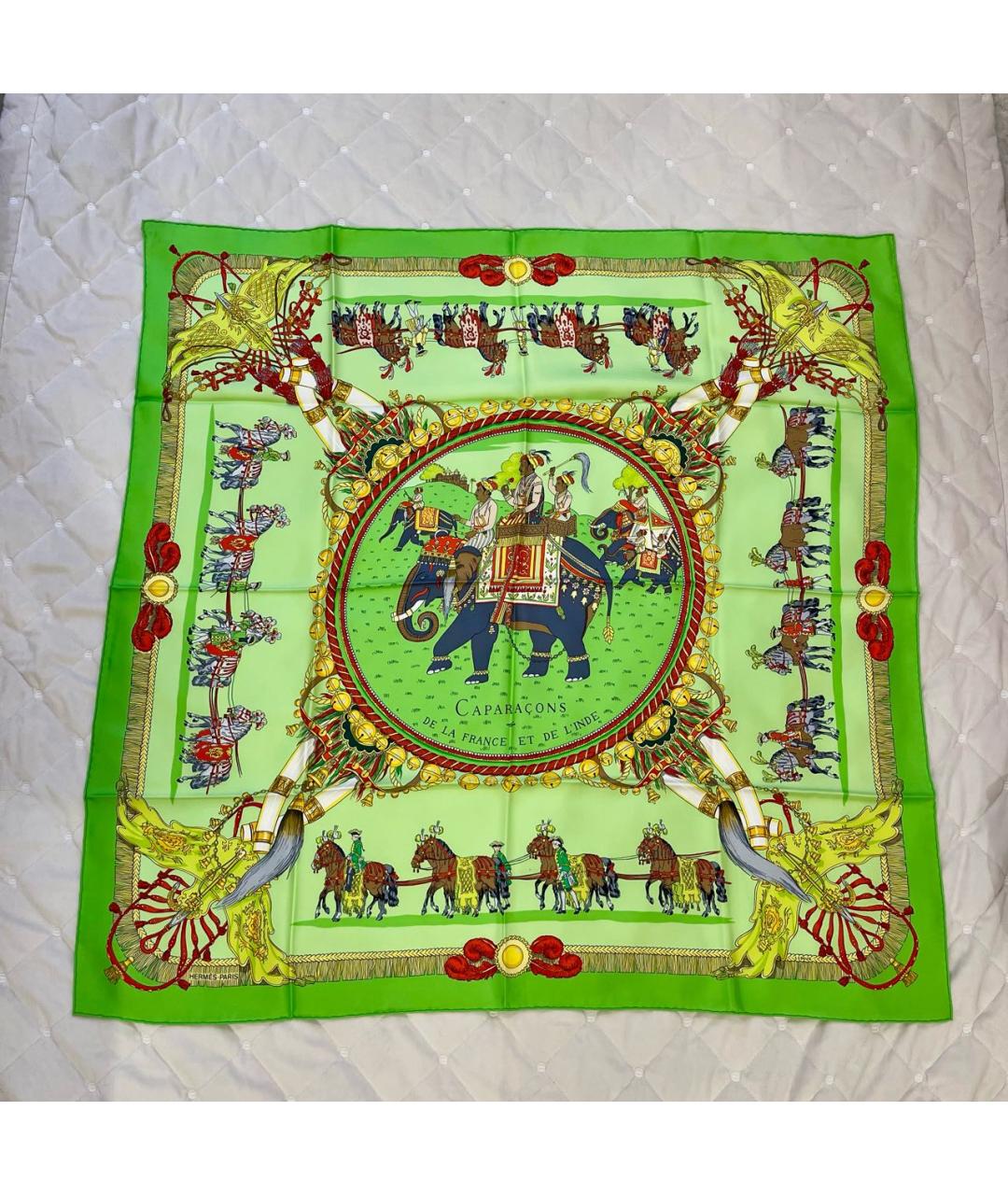HERMES Салатовый шелковый платок, фото 8