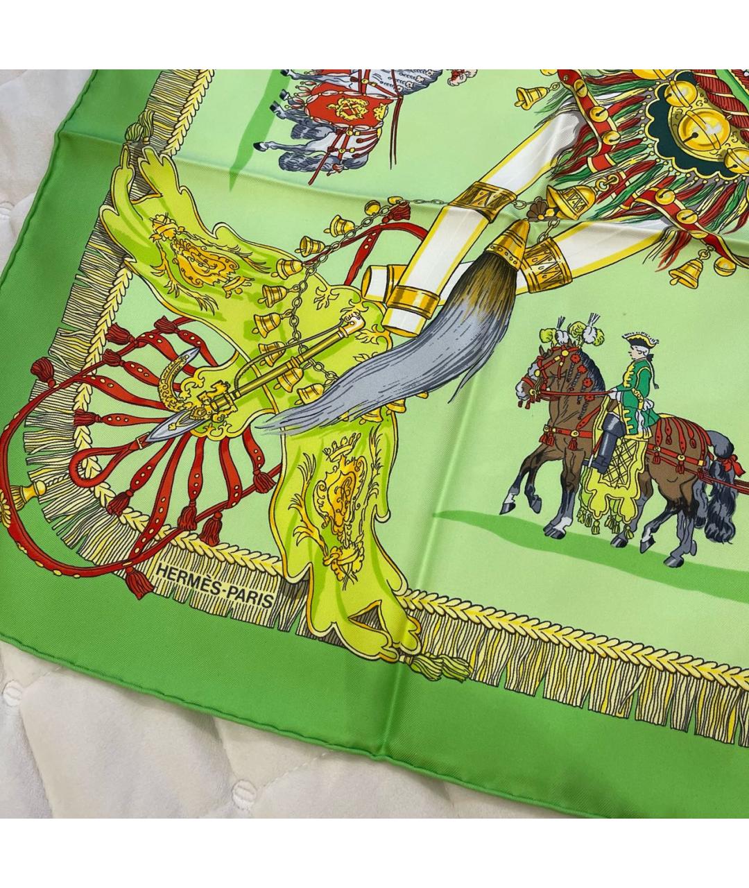 HERMES Салатовый шелковый платок, фото 5