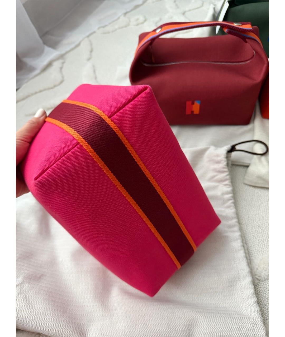 HERMES Фуксия тканевая косметичка, фото 3