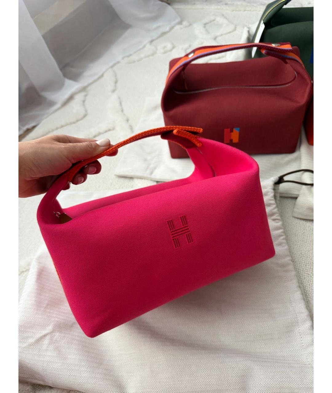 HERMES Фуксия тканевая косметичка, фото 5