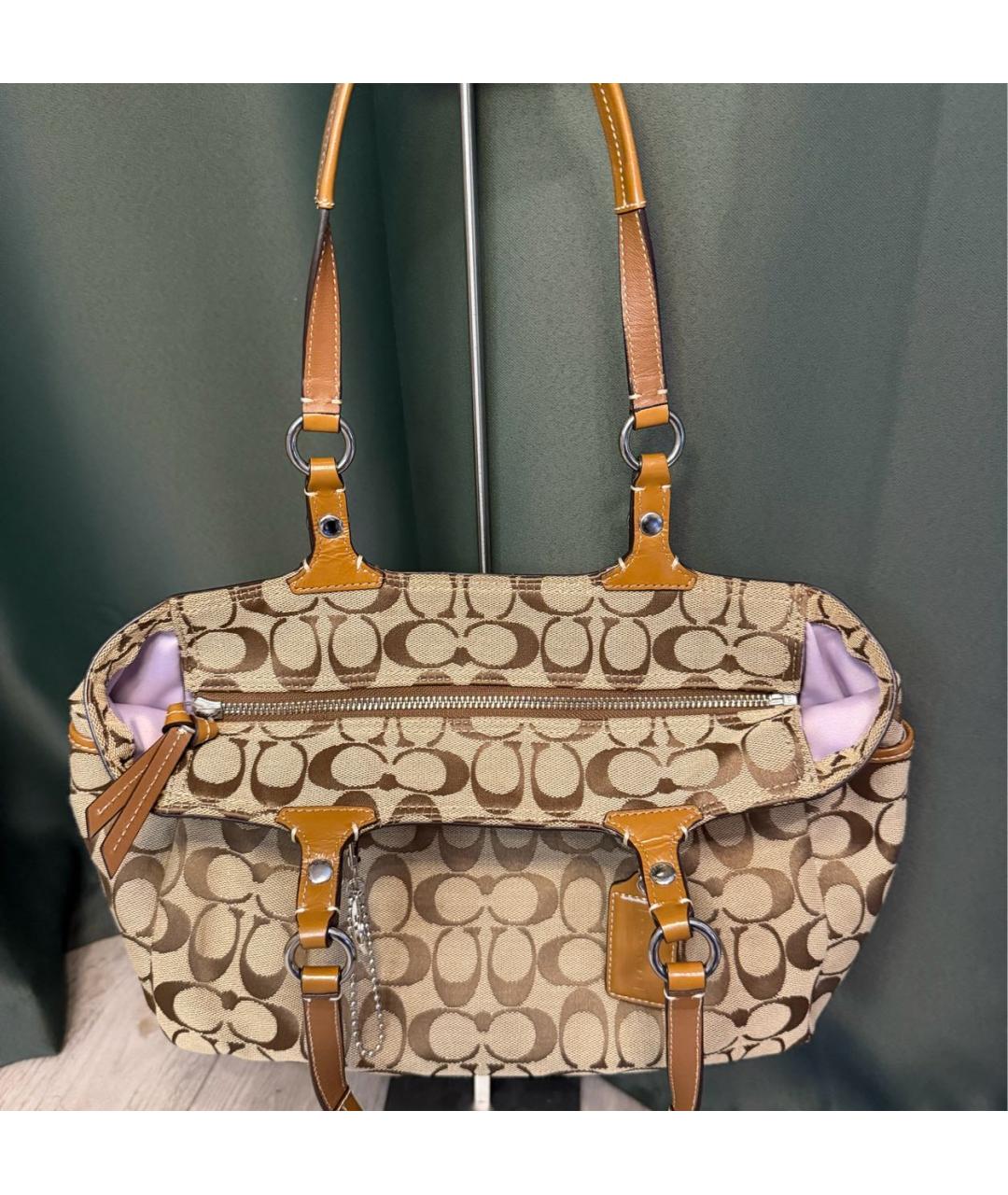 COACH Коричневая жаккардовая сумка тоут, фото 5