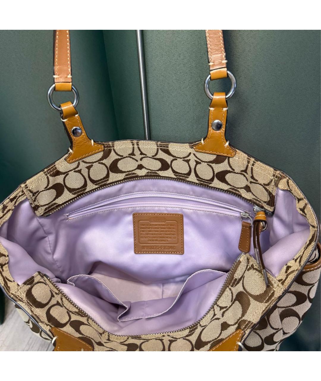 COACH Коричневая жаккардовая сумка тоут, фото 7