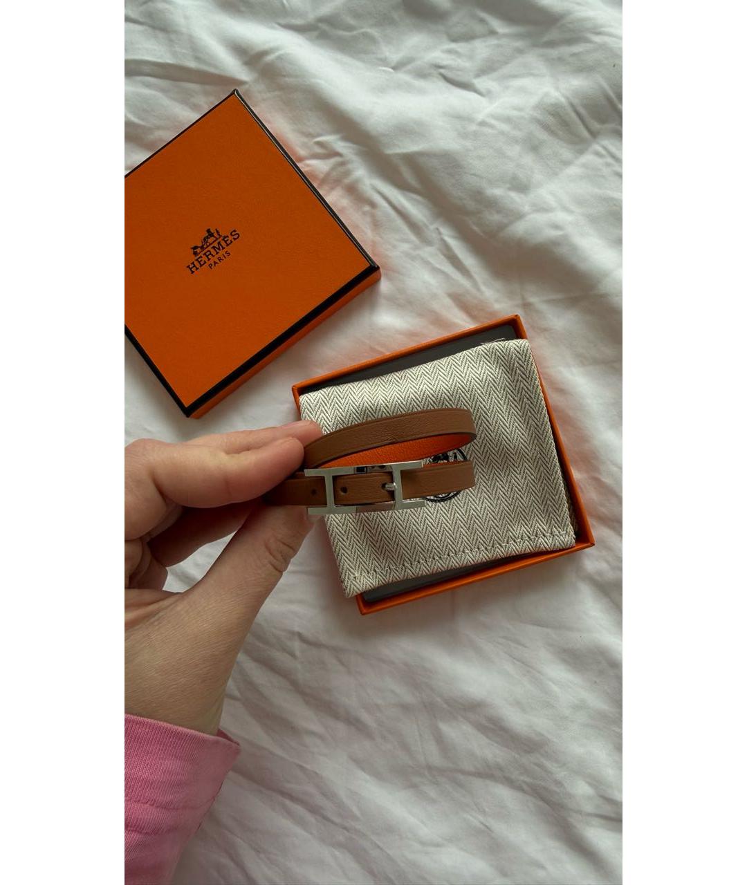 HERMES Коричневый кожаный браслет, фото 4