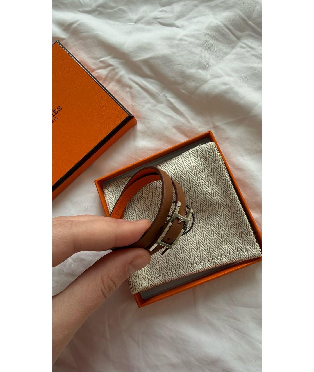 HERMES Коричневый кожаный браслет, фото 3