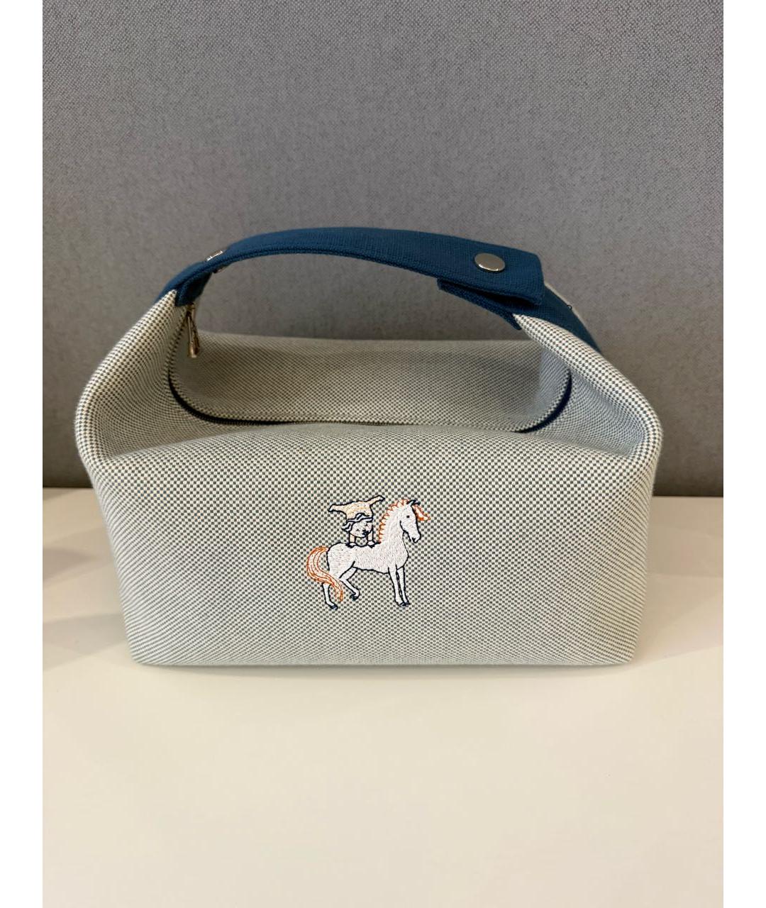 HERMES Бирюзовая тканевая косметичка, фото 8