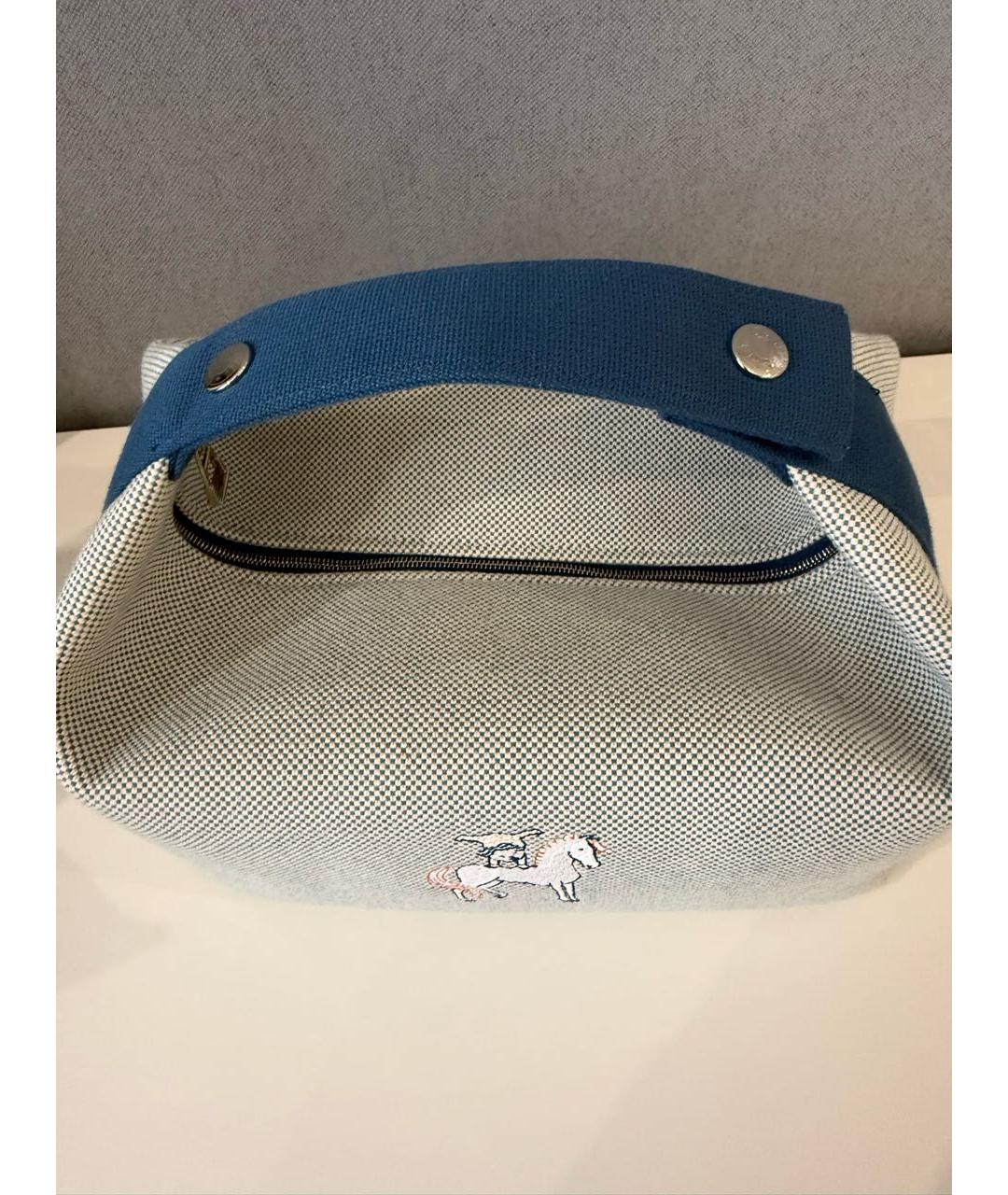 HERMES Бирюзовая тканевая косметичка, фото 3