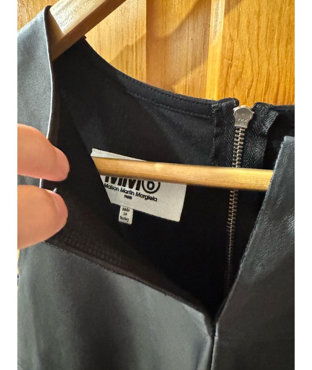 MM6 MAISON MARGIELA Черная кожаная майка, фото 3