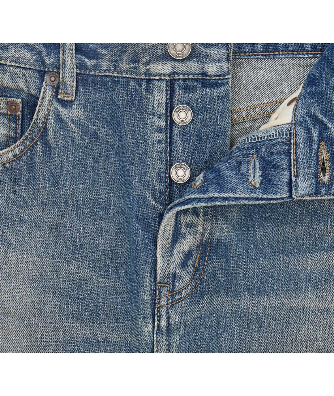 SAINT LAURENT Голубые хлопковые прямые джинсы, фото 3