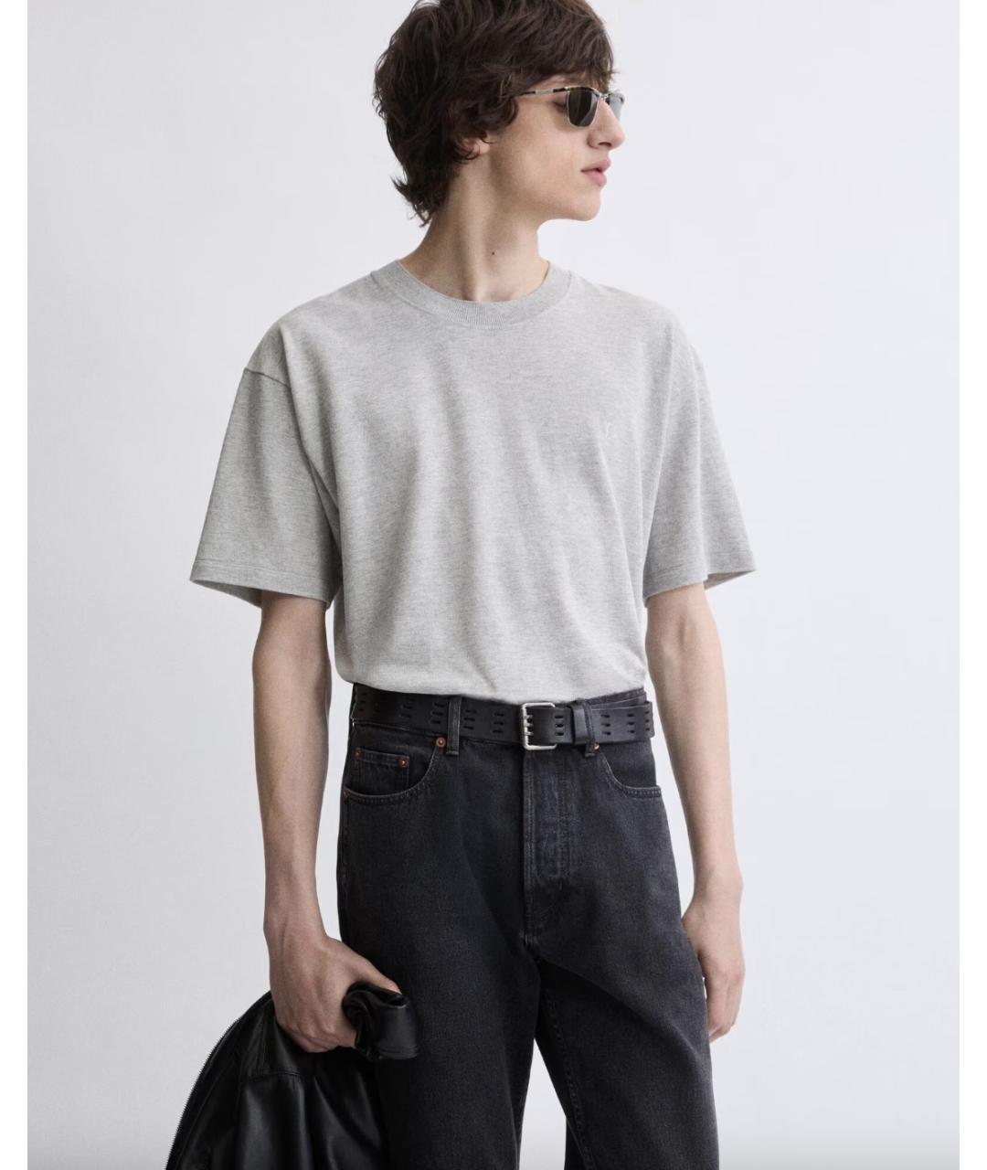 SAINT LAURENT Серая хлопко-полиэстеровая футболка, фото 3