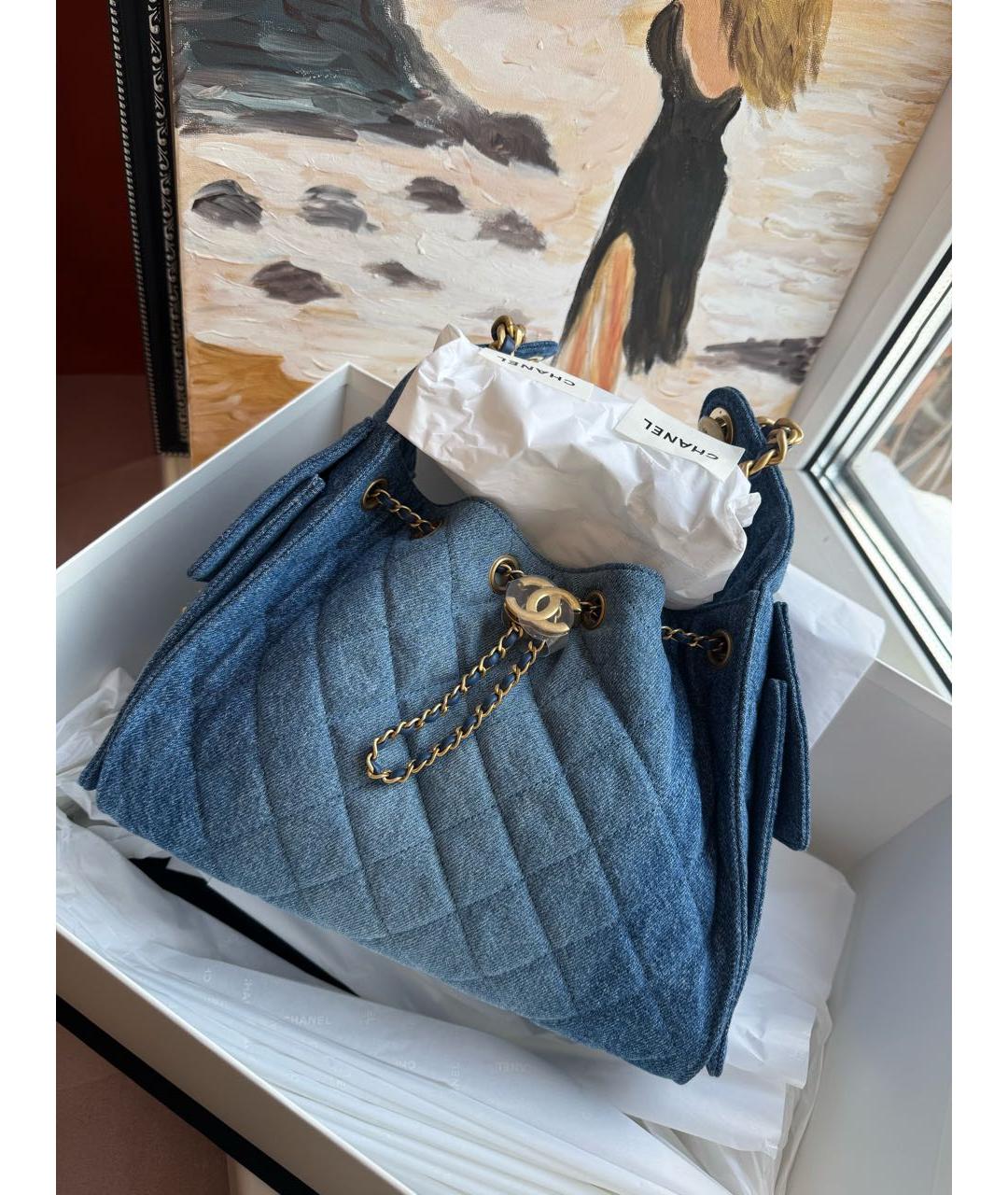 CHANEL Синяя деним сумка тоут, фото 7