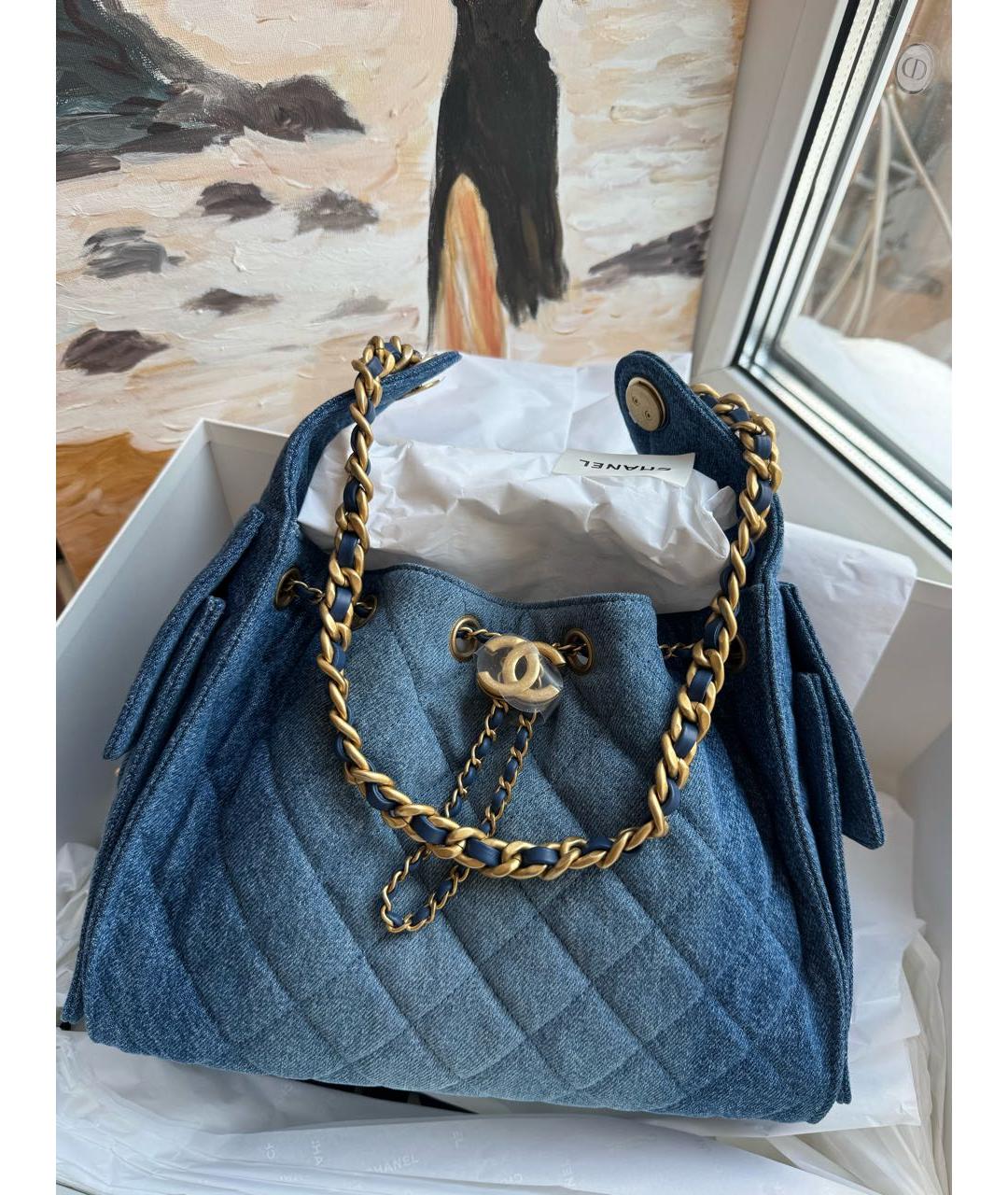CHANEL Синяя деним сумка тоут, фото 8