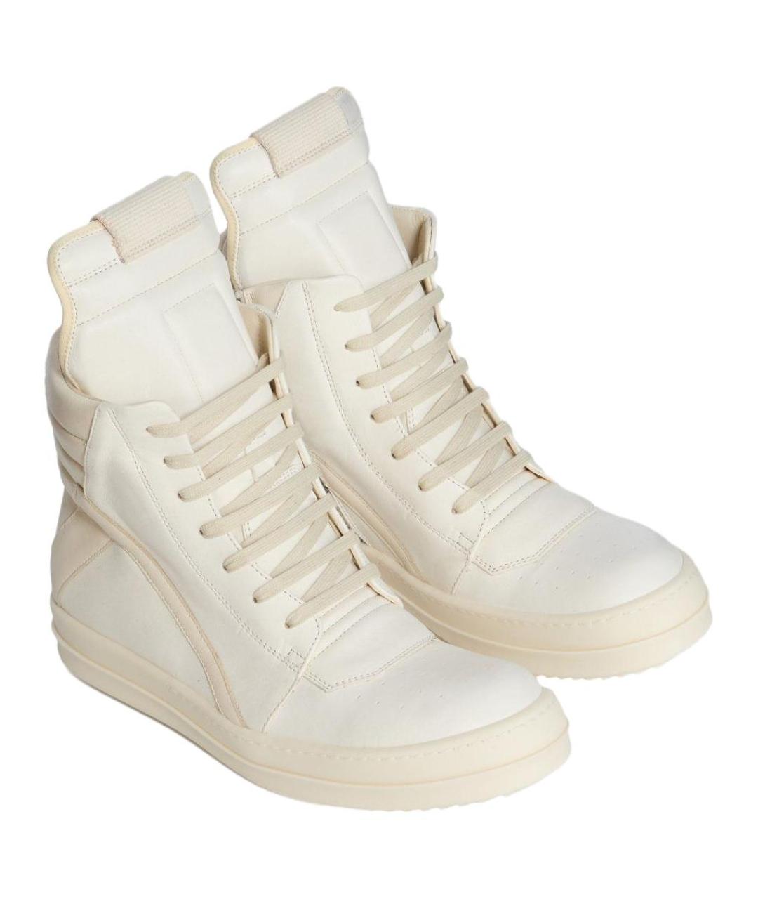 RICK OWENS Белые кожаные высокие кроссовки / кеды, фото 3