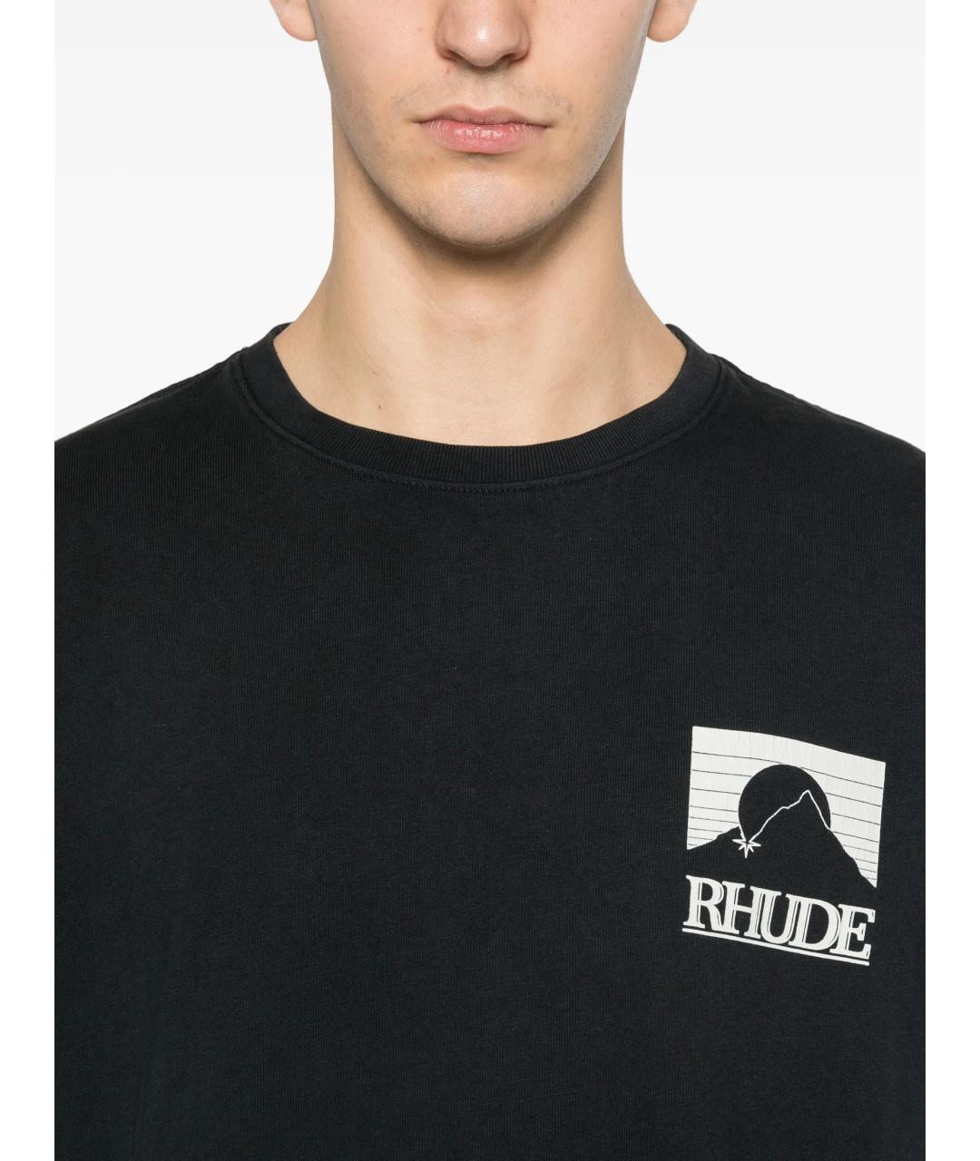 RHUDE Черная хлопковая футболка, фото 5