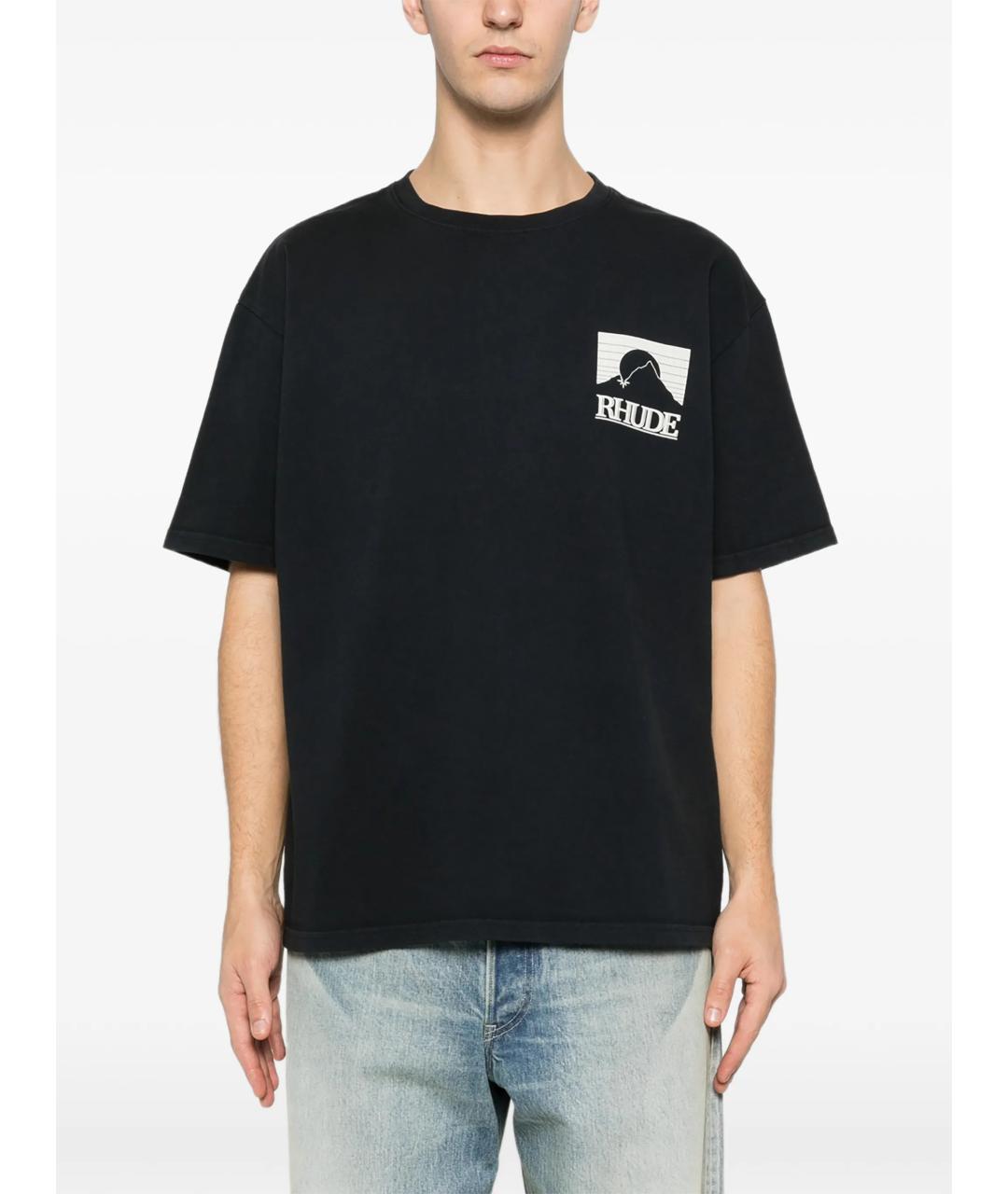 RHUDE Черная хлопковая футболка, фото 3