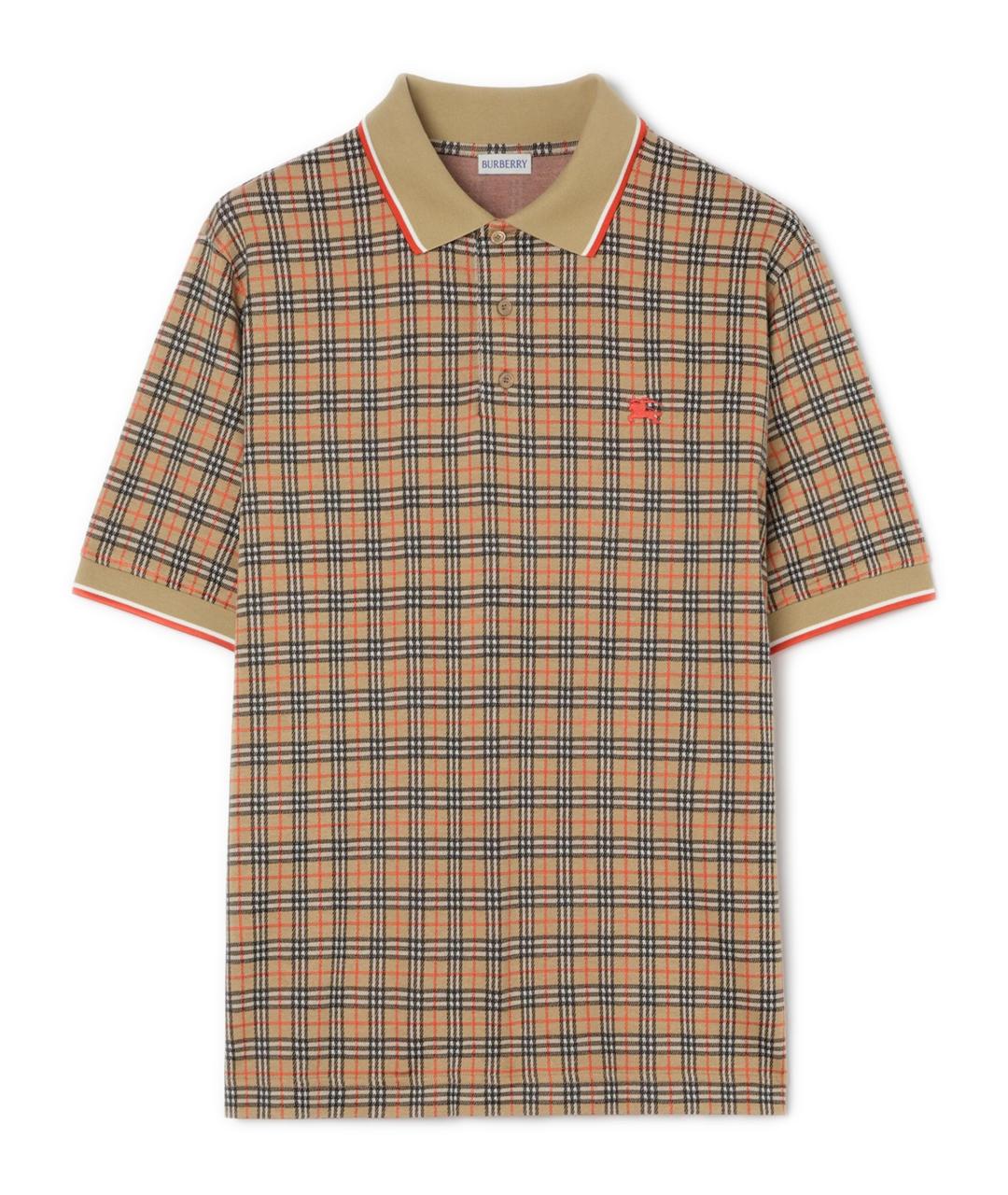 BURBERRY Бежевое хлопковое поло с коротким рукавом, фото 1