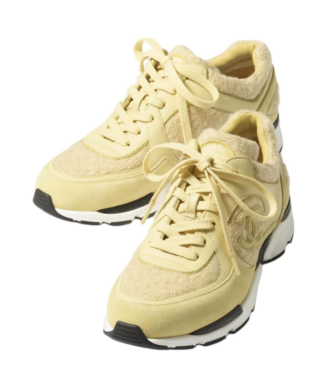 CHANEL Желтые кожаные кроссовки, фото 3