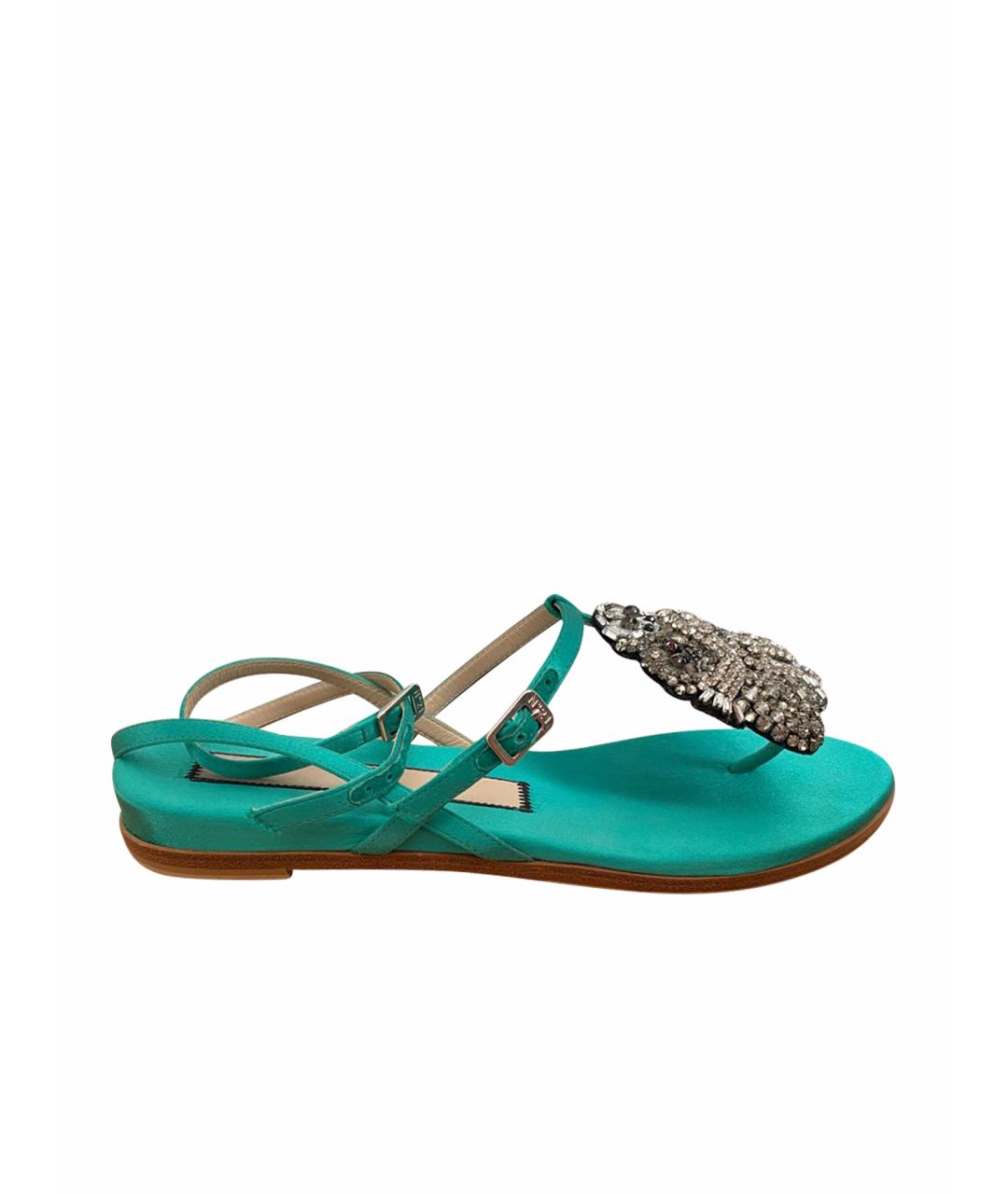 NO. 21 Зеленые текстильные босоножки, фото 1