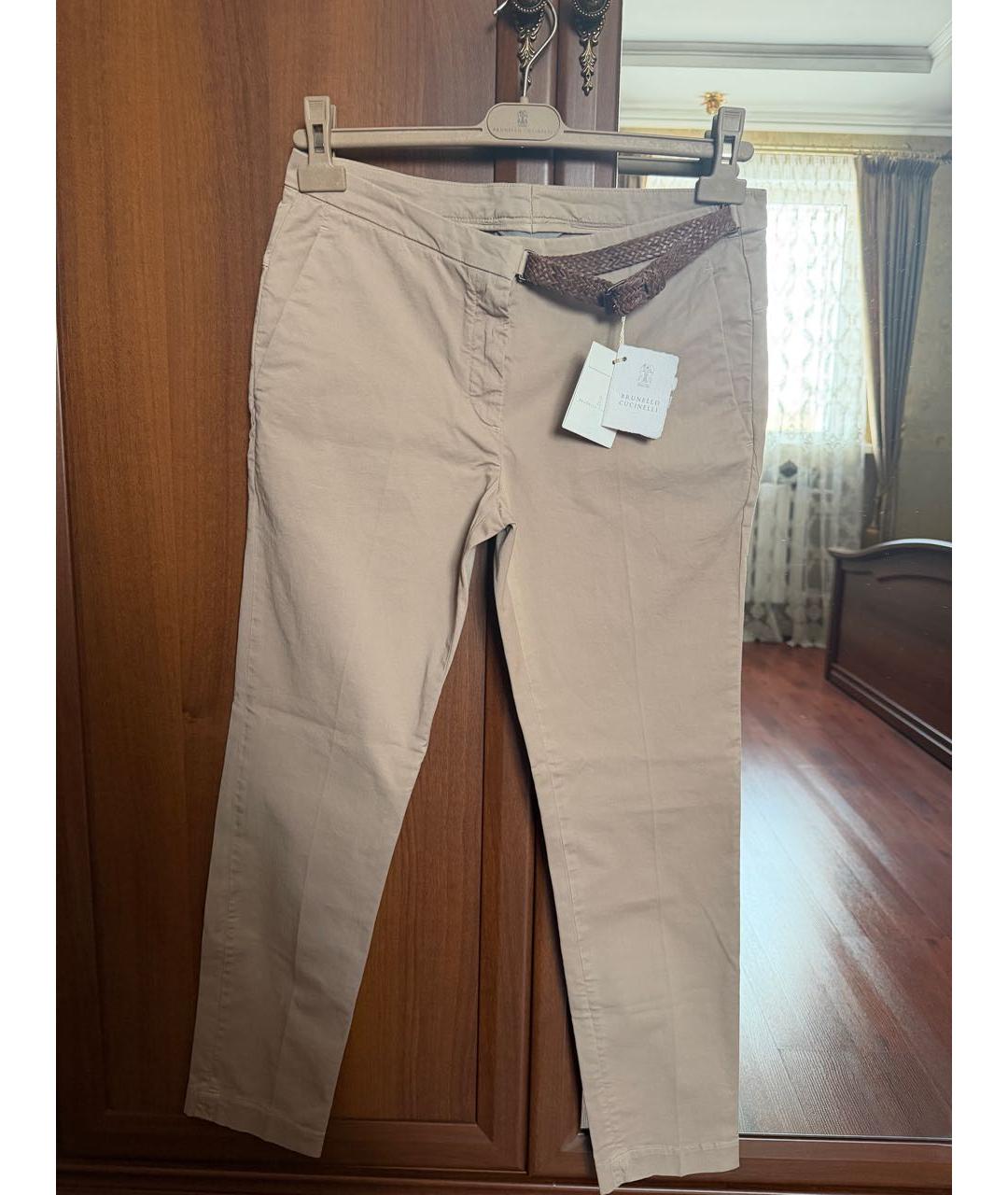 BRUNELLO CUCINELLI Бежевые хлопко-эластановые брюки узкие, фото 8