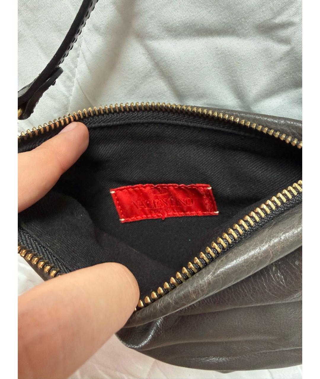 VALENTINO Антрацитовая кожаная сумка с короткими ручками, фото 5