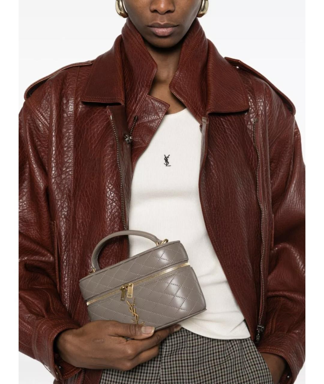 SAINT LAURENT Бежевая кожаная сумка через плечо, фото 2