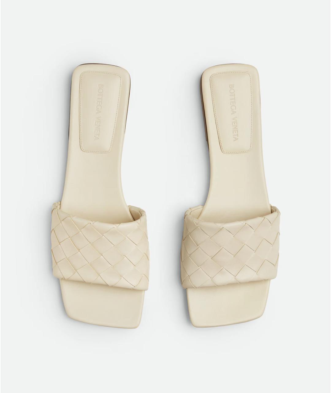 BOTTEGA VENETA Бежевые кожаные шлепанцы, фото 5