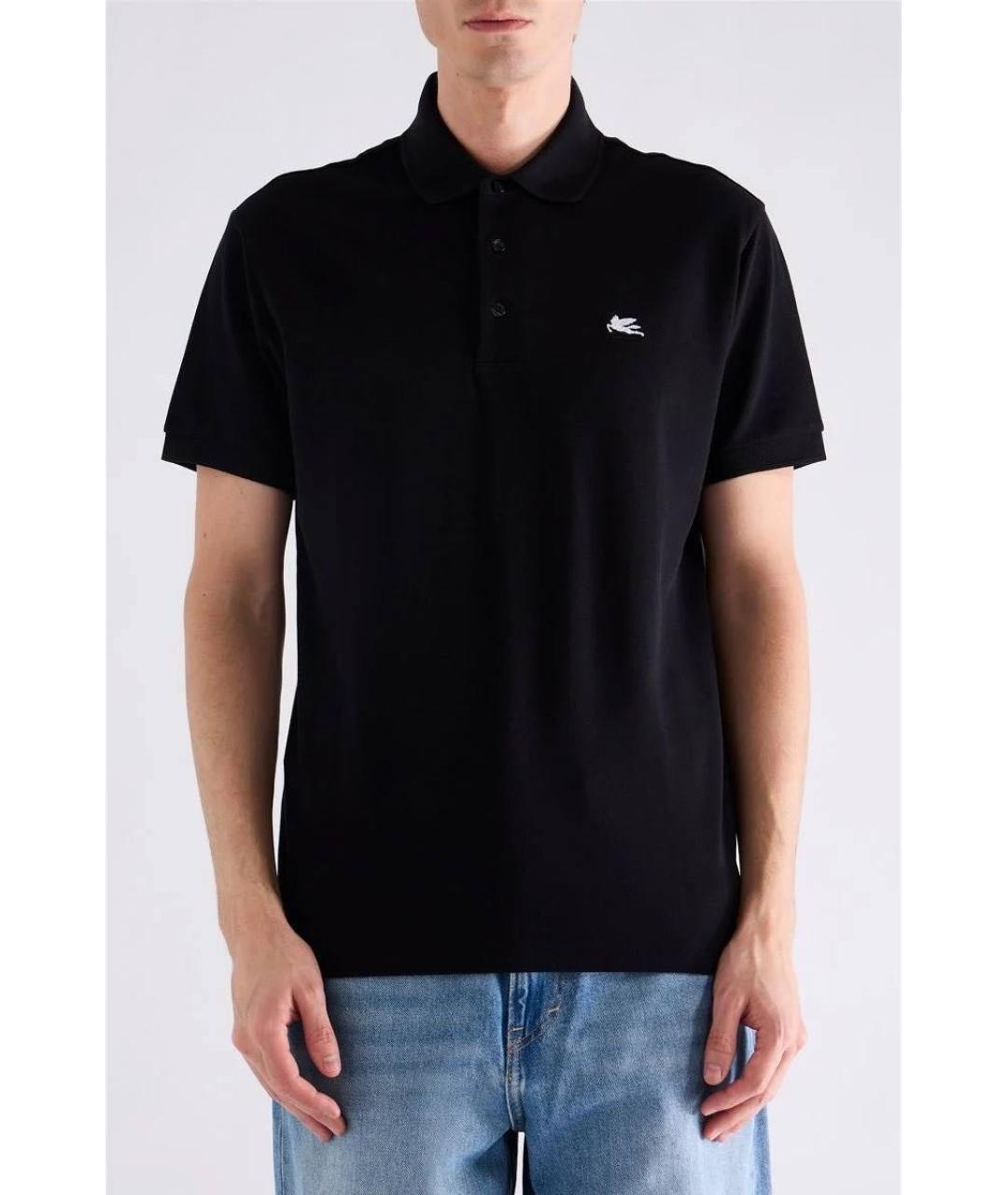 ETRO Черное хлопковое поло с коротким рукавом, фото 7