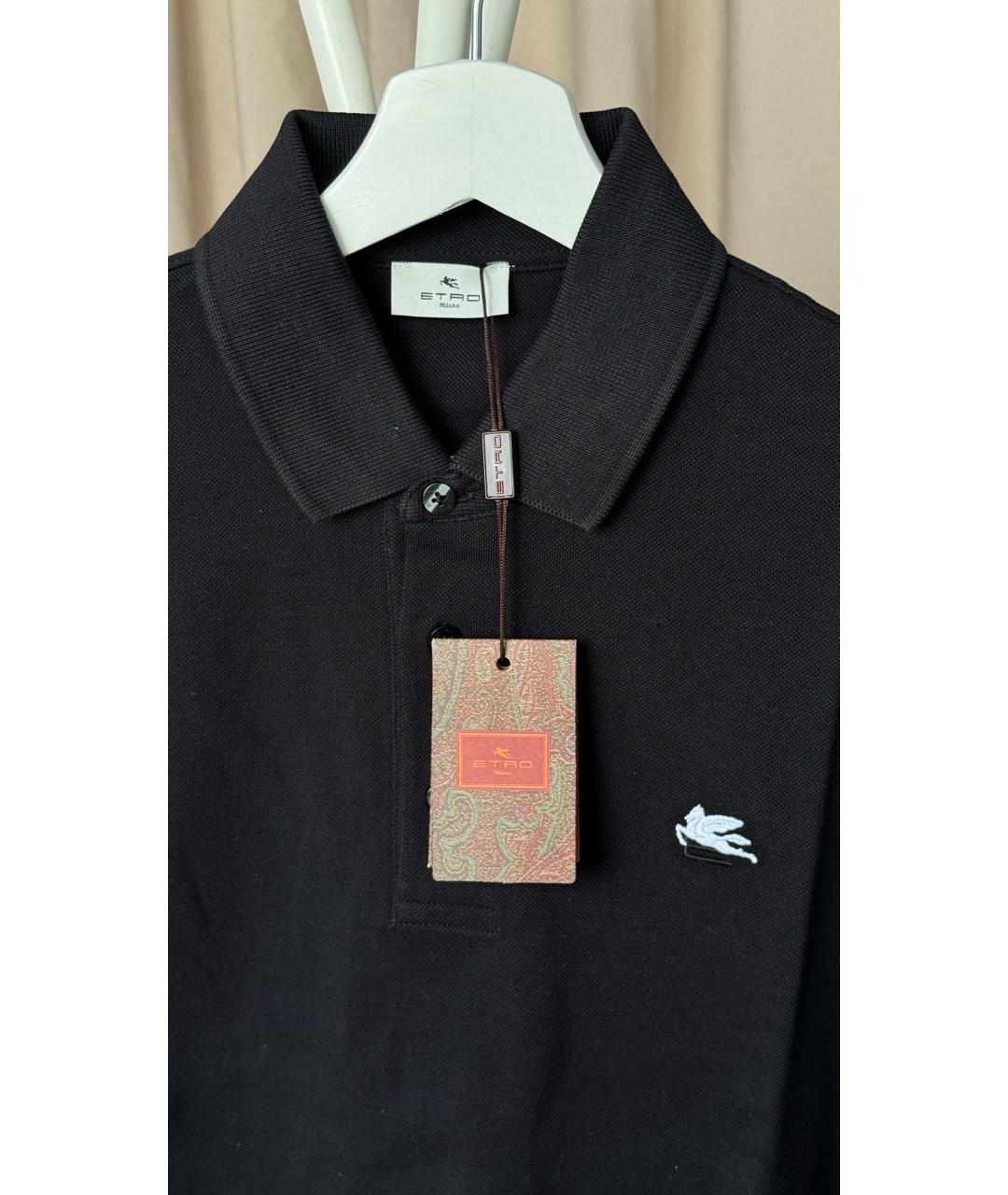 ETRO Черное хлопковое поло с коротким рукавом, фото 4