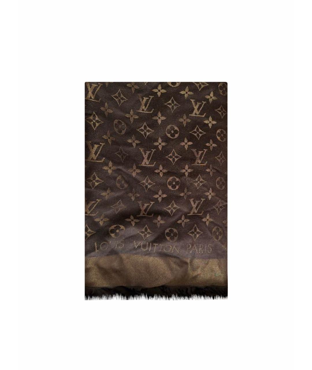 LOUIS VUITTON Коричневый шелковый платок, фото 1