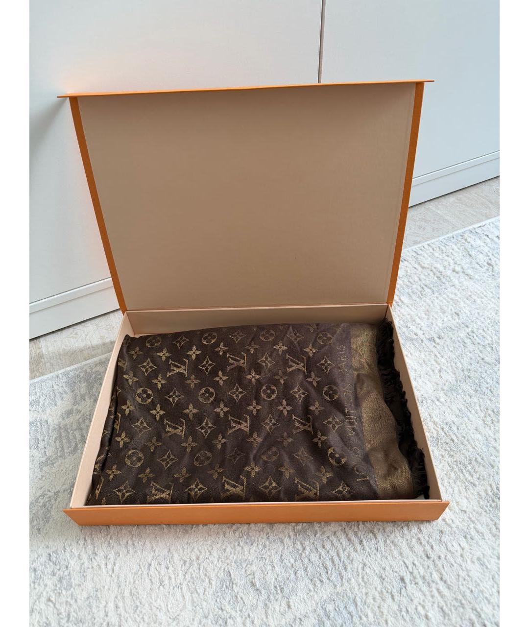 LOUIS VUITTON Коричневый шелковый платок, фото 5