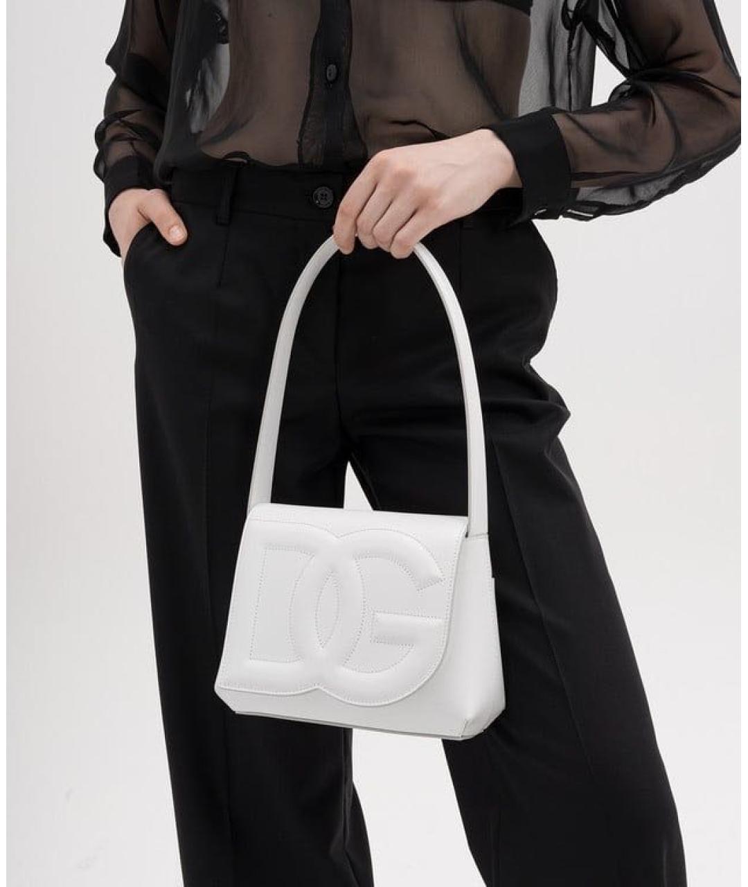 DOLCE&GABBANA Белая кожаная сумка с короткими ручками, фото 2