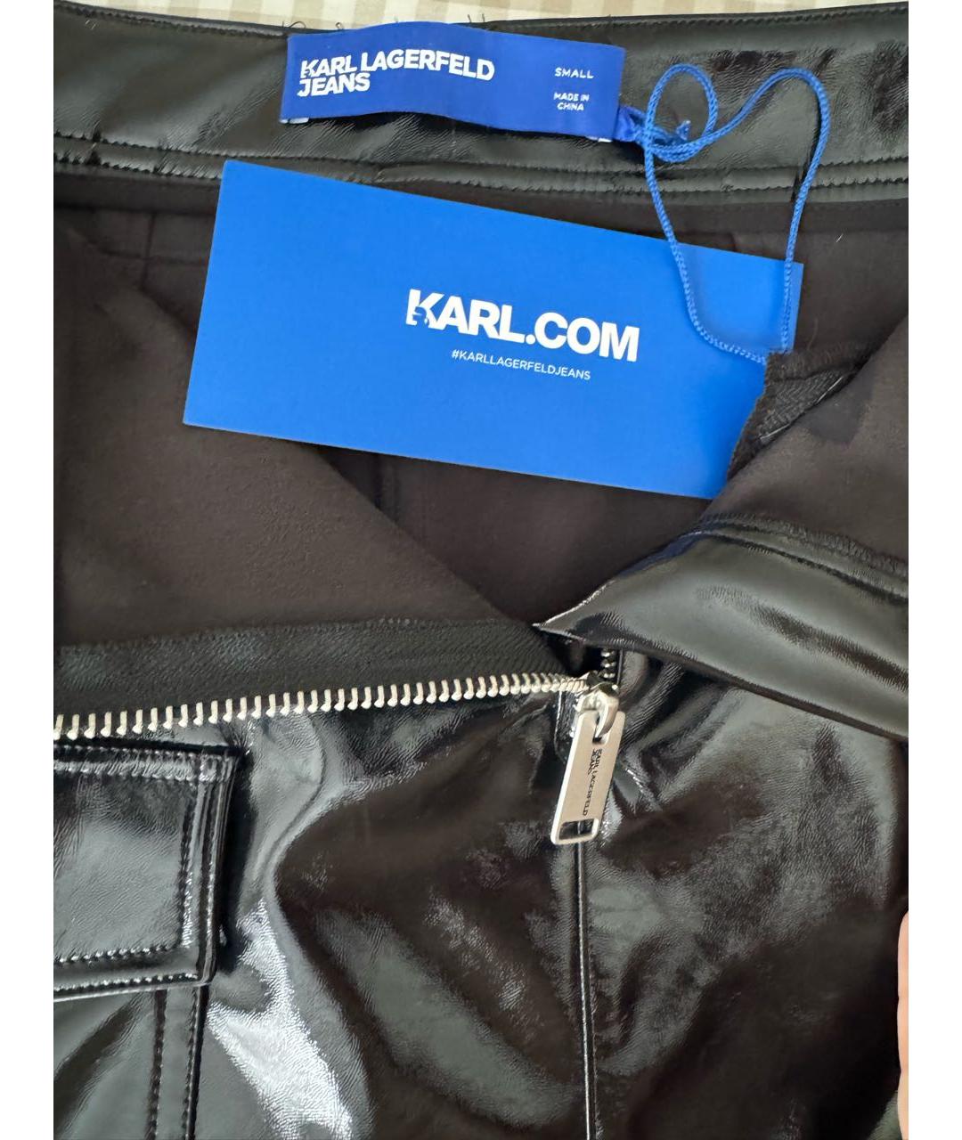 KARL LAGERFELD Черная кожаная юбка мини, фото 5