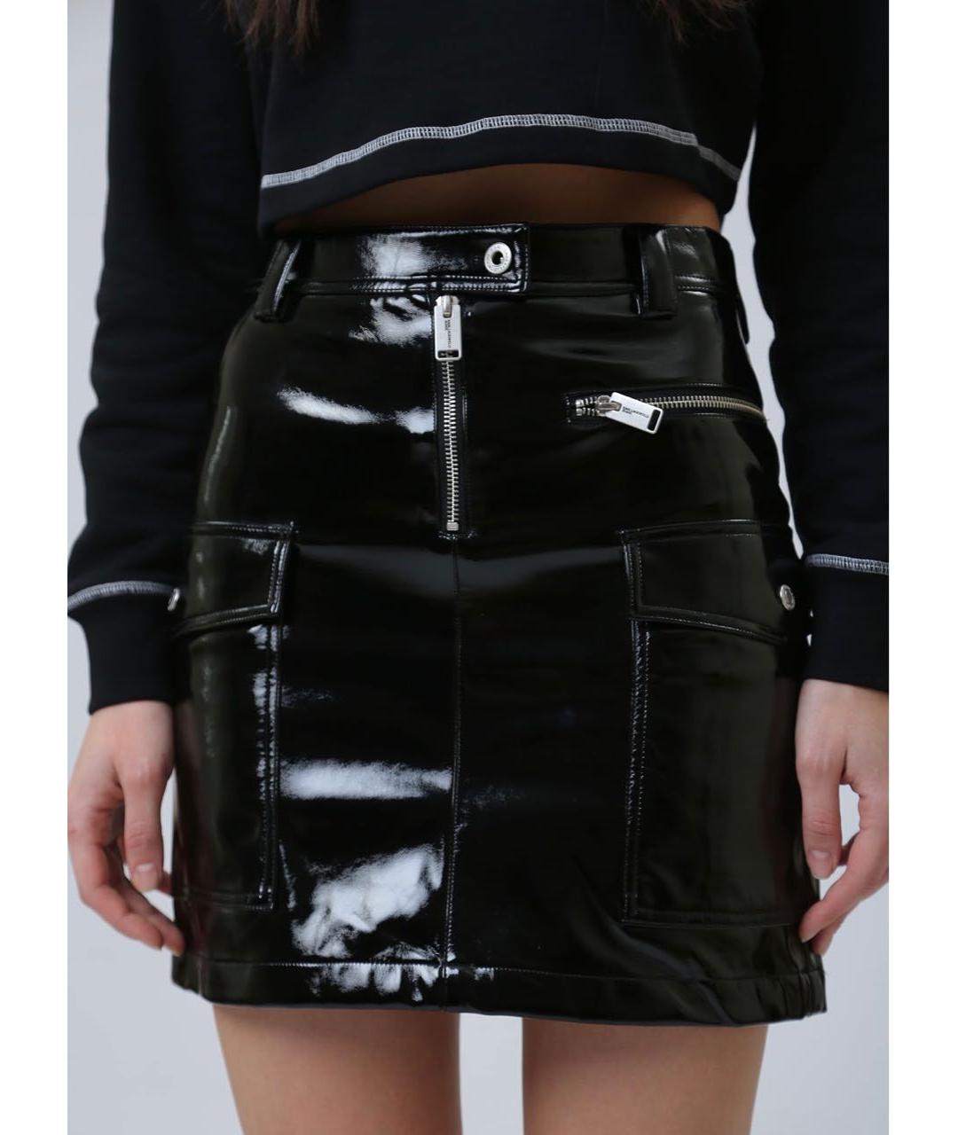 KARL LAGERFELD Черная кожаная юбка мини, фото 7