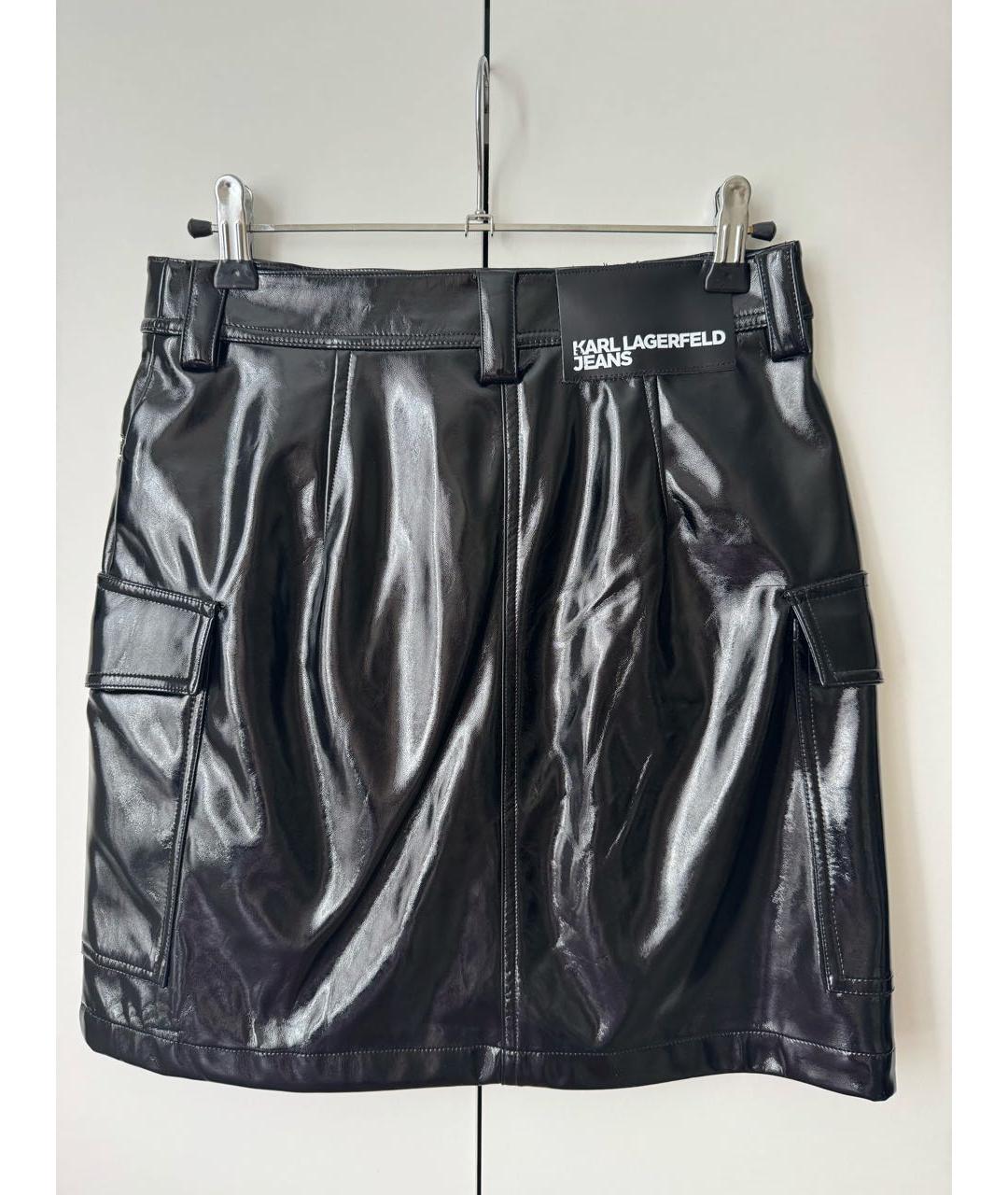 KARL LAGERFELD Черная кожаная юбка мини, фото 2