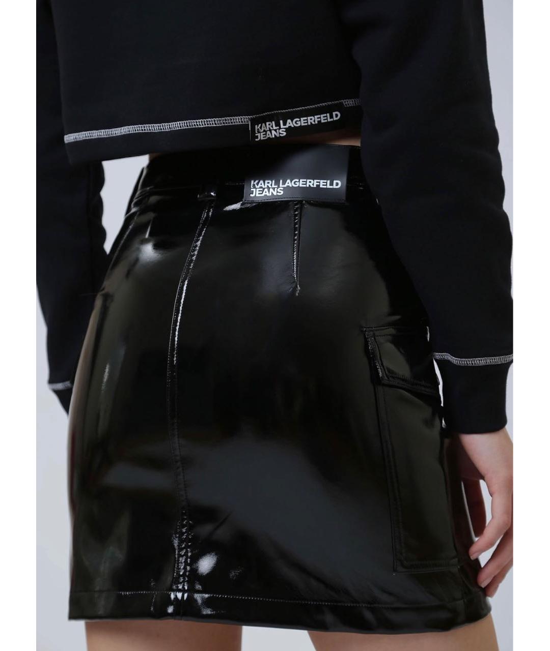 KARL LAGERFELD Черная кожаная юбка мини, фото 4