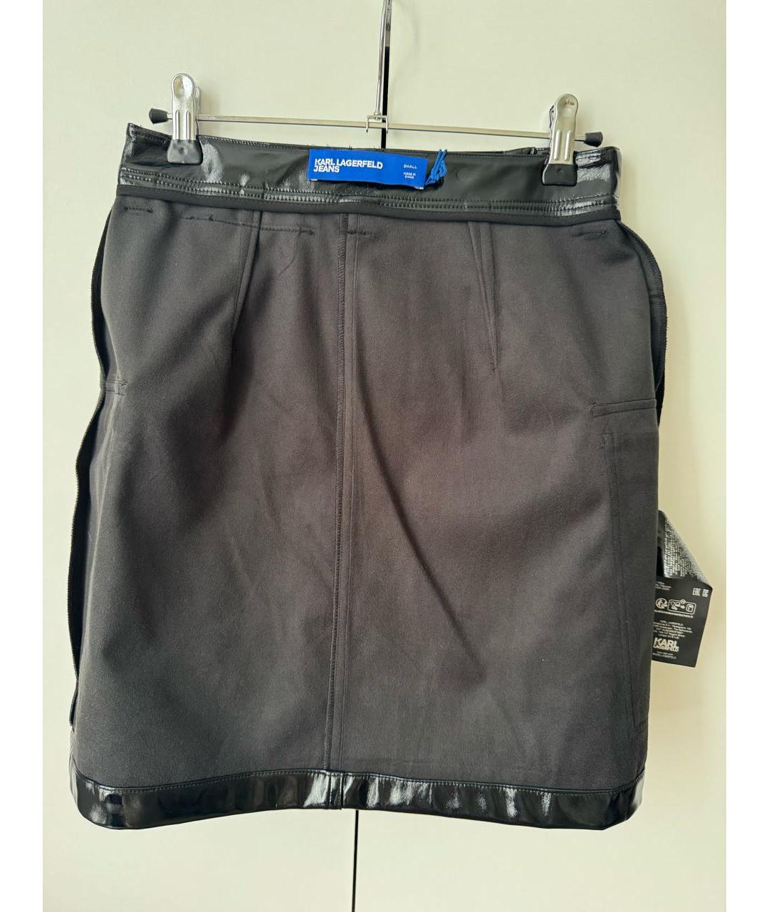 KARL LAGERFELD Черная кожаная юбка мини, фото 3
