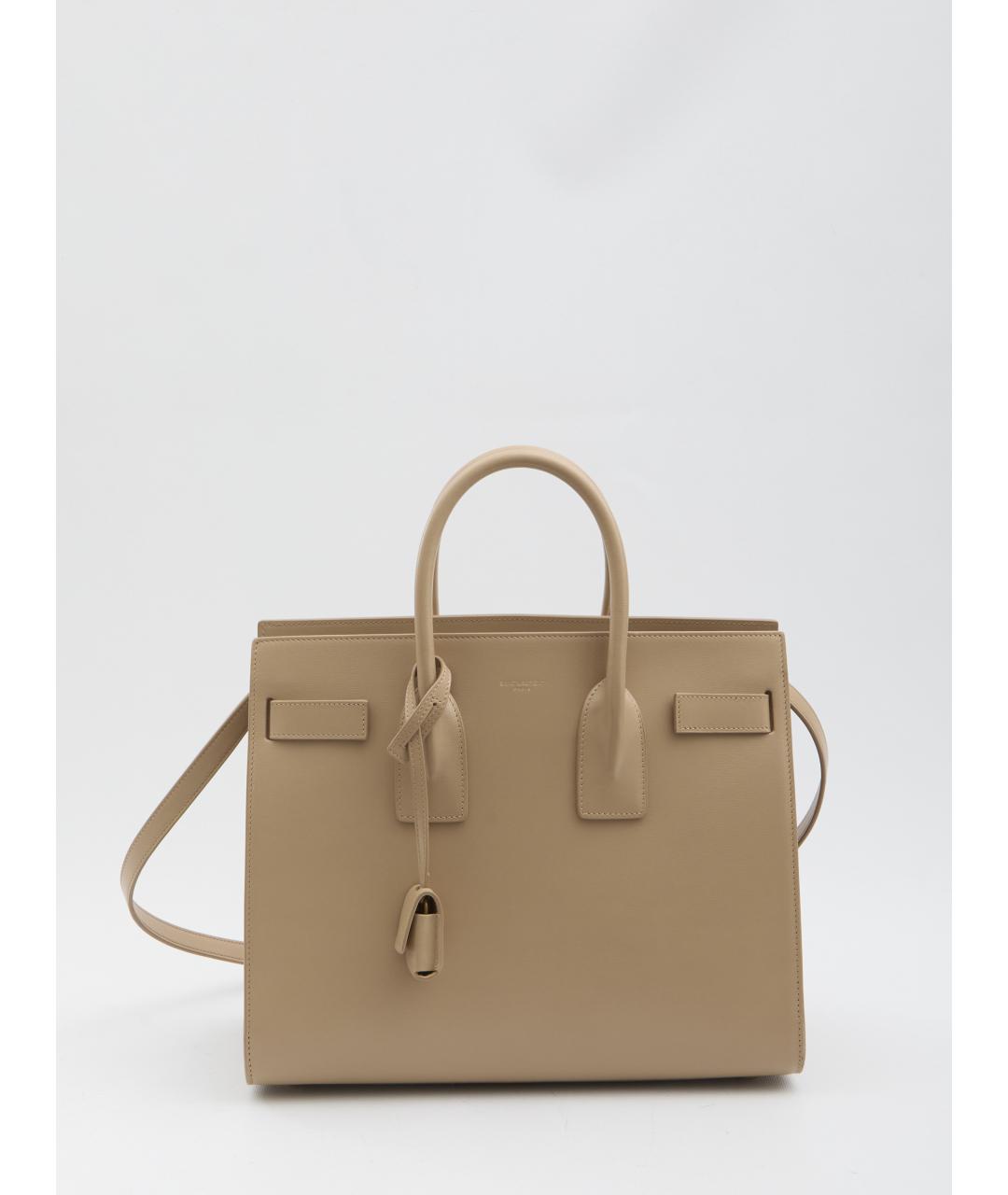 SAINT LAURENT Бежевая кожаная сумка тоут, фото 5