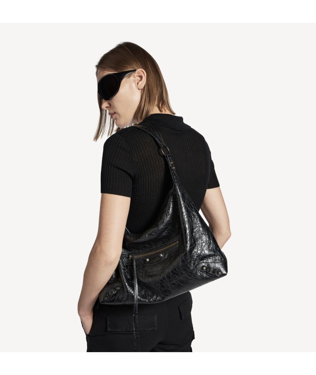 BALENCIAGA Черная кожаная сумка тоут, фото 7