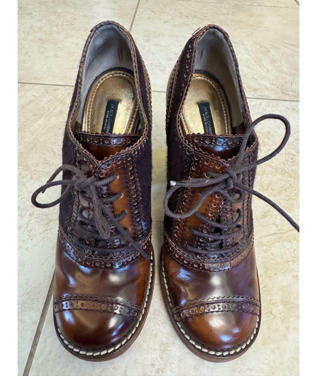 DOLCE&GABBANA Коричневые кожаные ботинки, фото 2