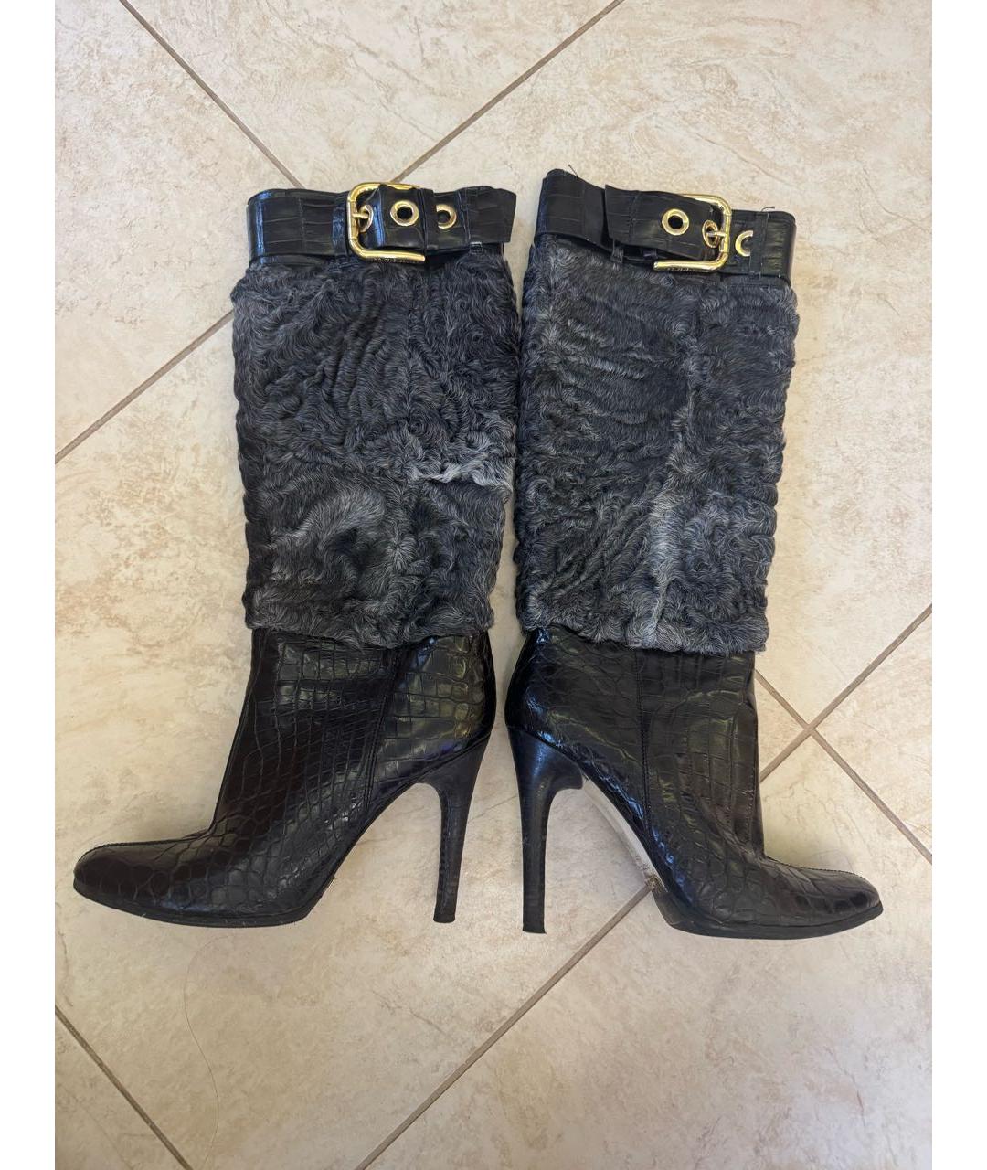 DOLCE&GABBANA Темно-синие кожаные сапоги, фото 8