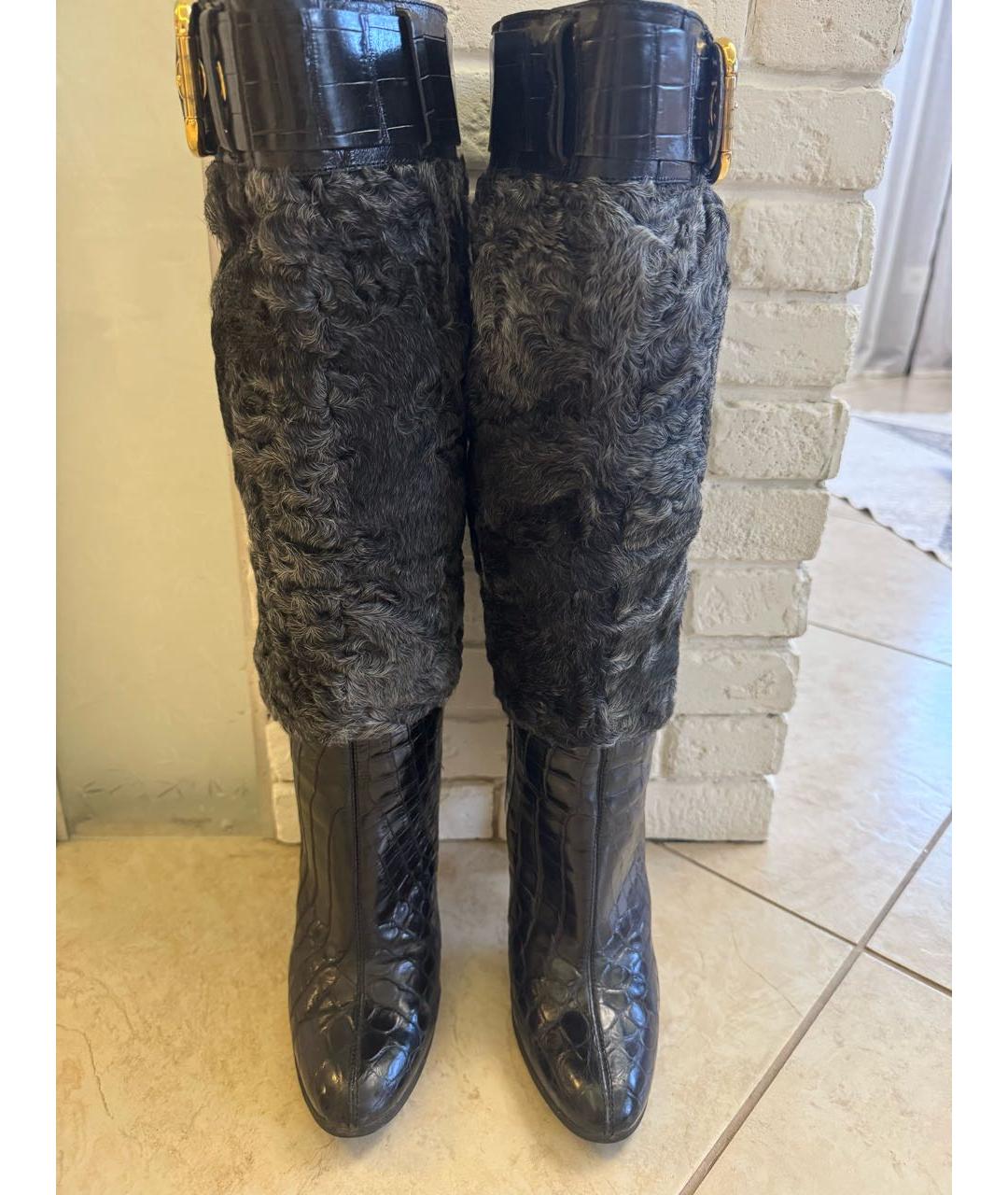 DOLCE&GABBANA Темно-синие кожаные сапоги, фото 3